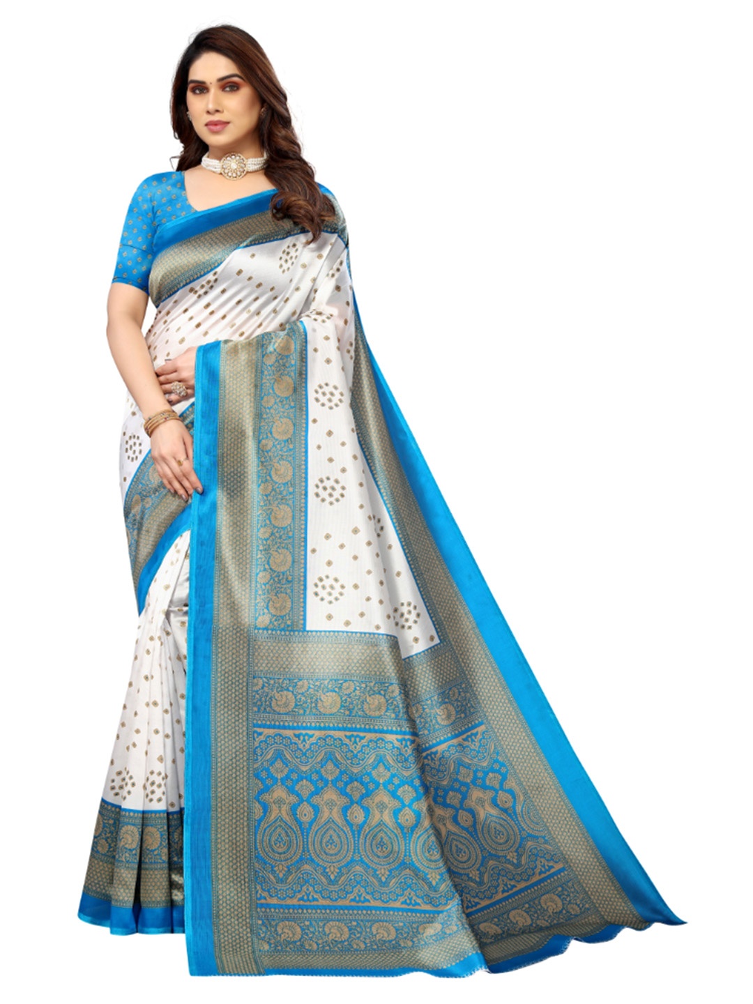 

KALINI Ethnic Motifs Printed Saree, White