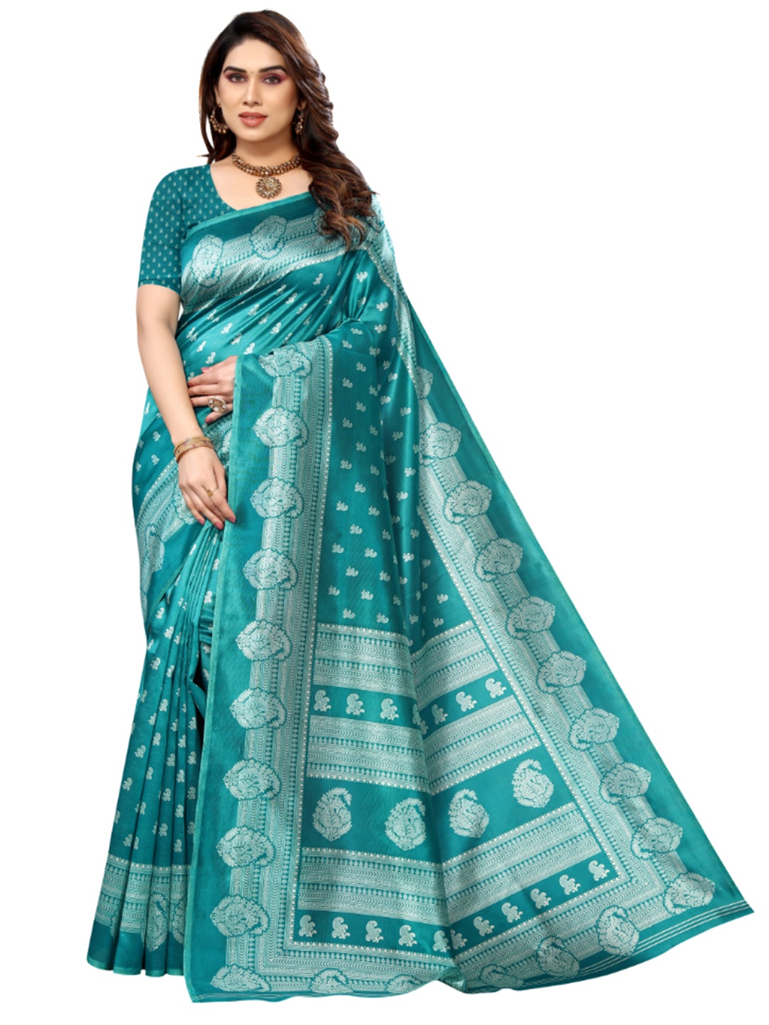 

KALINI Ethnic Motifs Woven Design Mysore Cotton Silk Saree, Blue