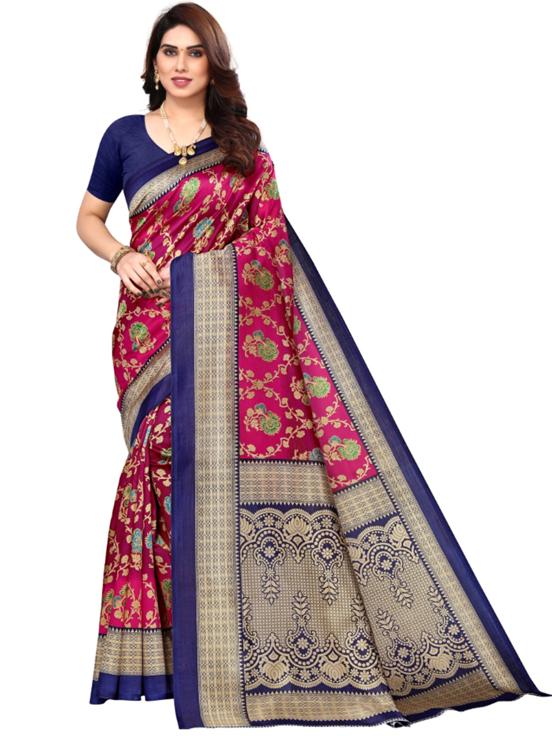 

KALINI Ethnic Motifs Printed Saree, Navy blue