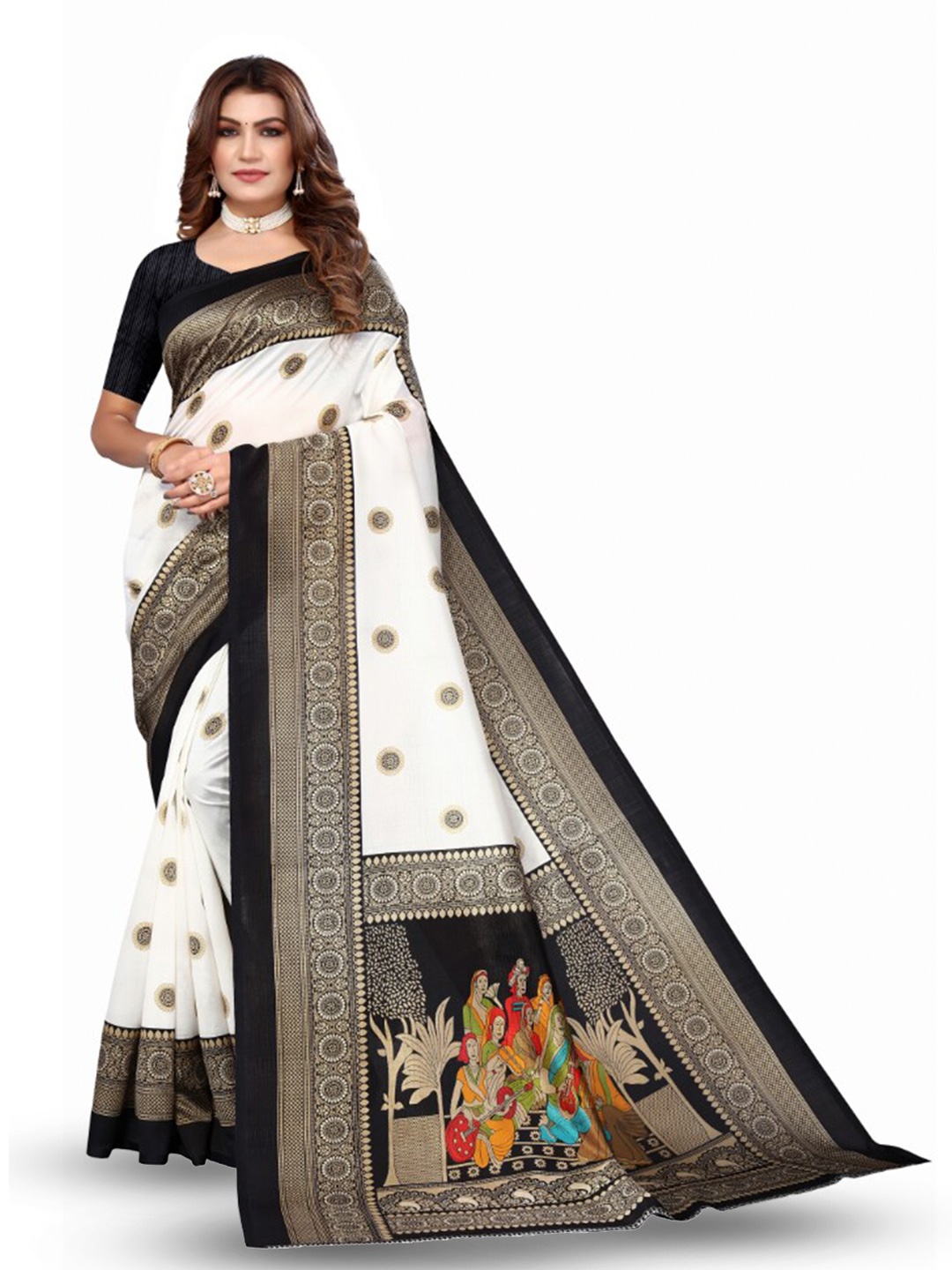 

KALINI Ethnic Motifs Printed Saree, White