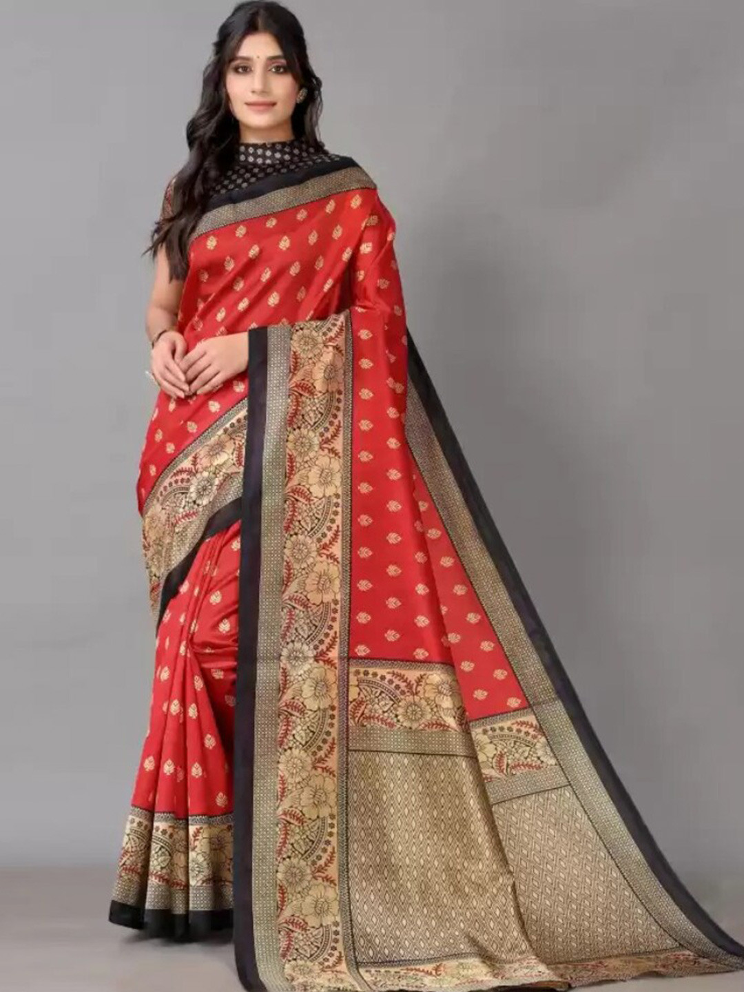 

KALINI Ethnic Motifs Printed Saree, Red