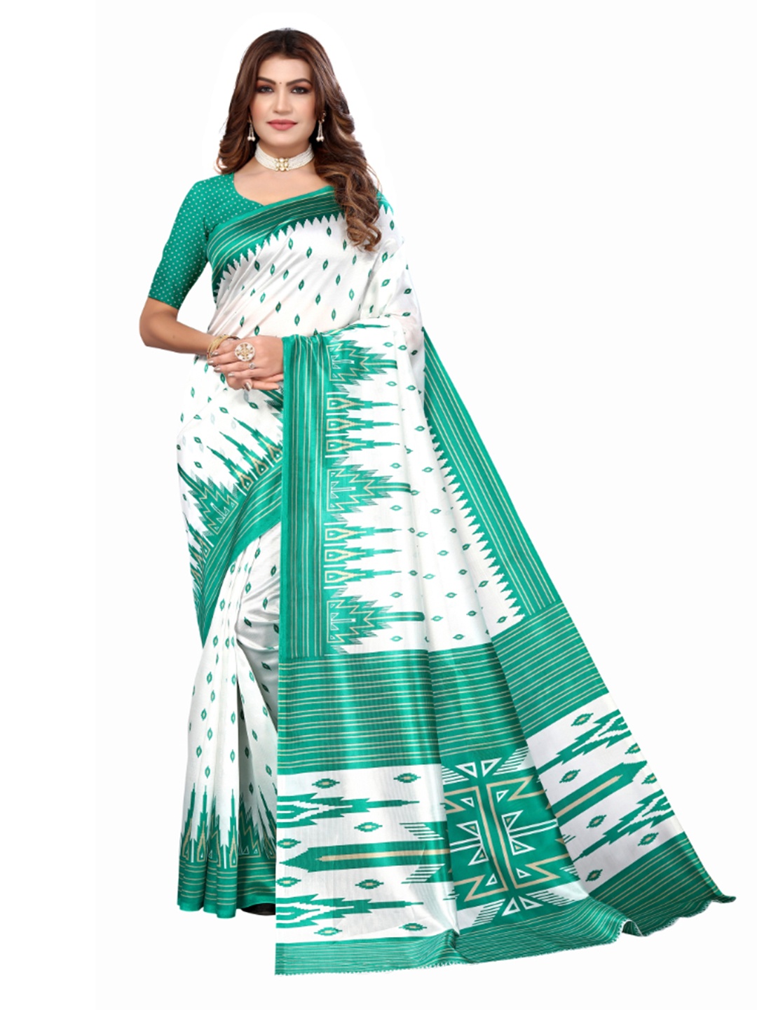 

KALINI Ethnic Motifs Printed Saree, Green