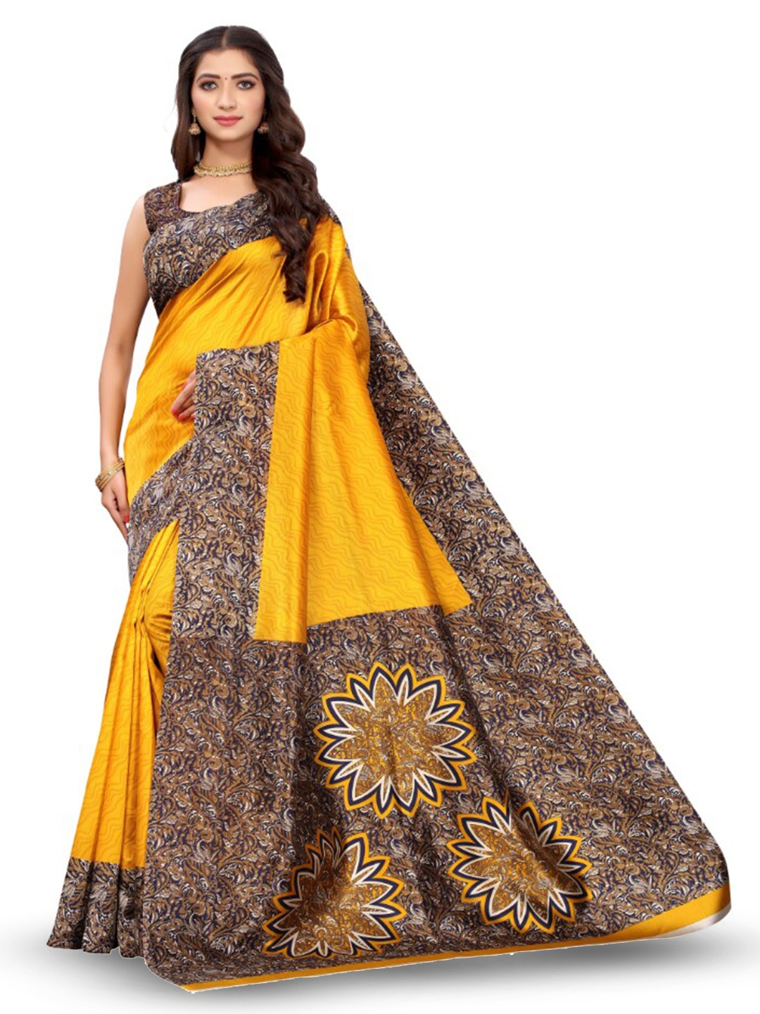 

KALINI Geometric Printed Saree, Yellow