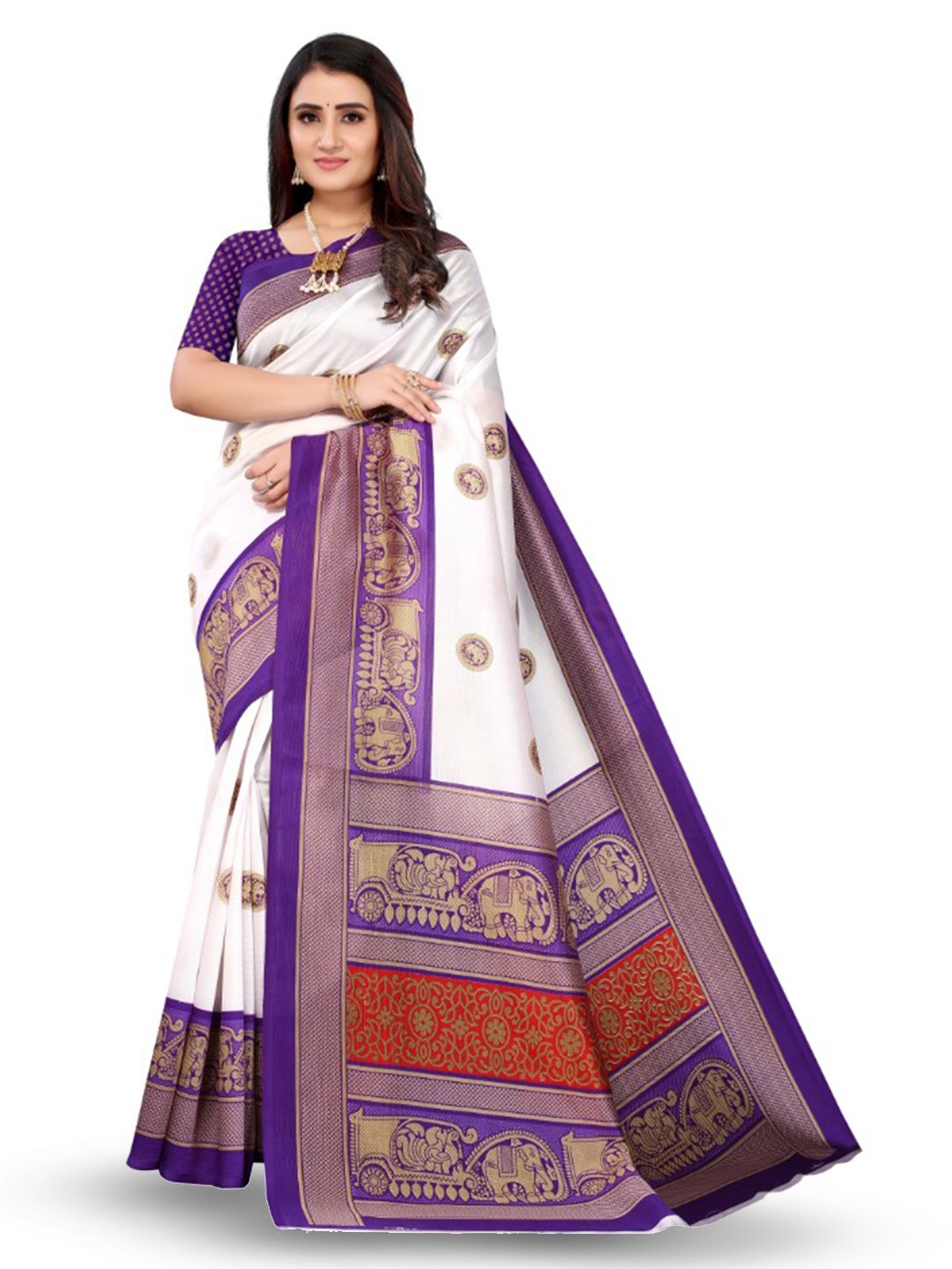 

KALINI Ethnic Motifs Printed Saree, White