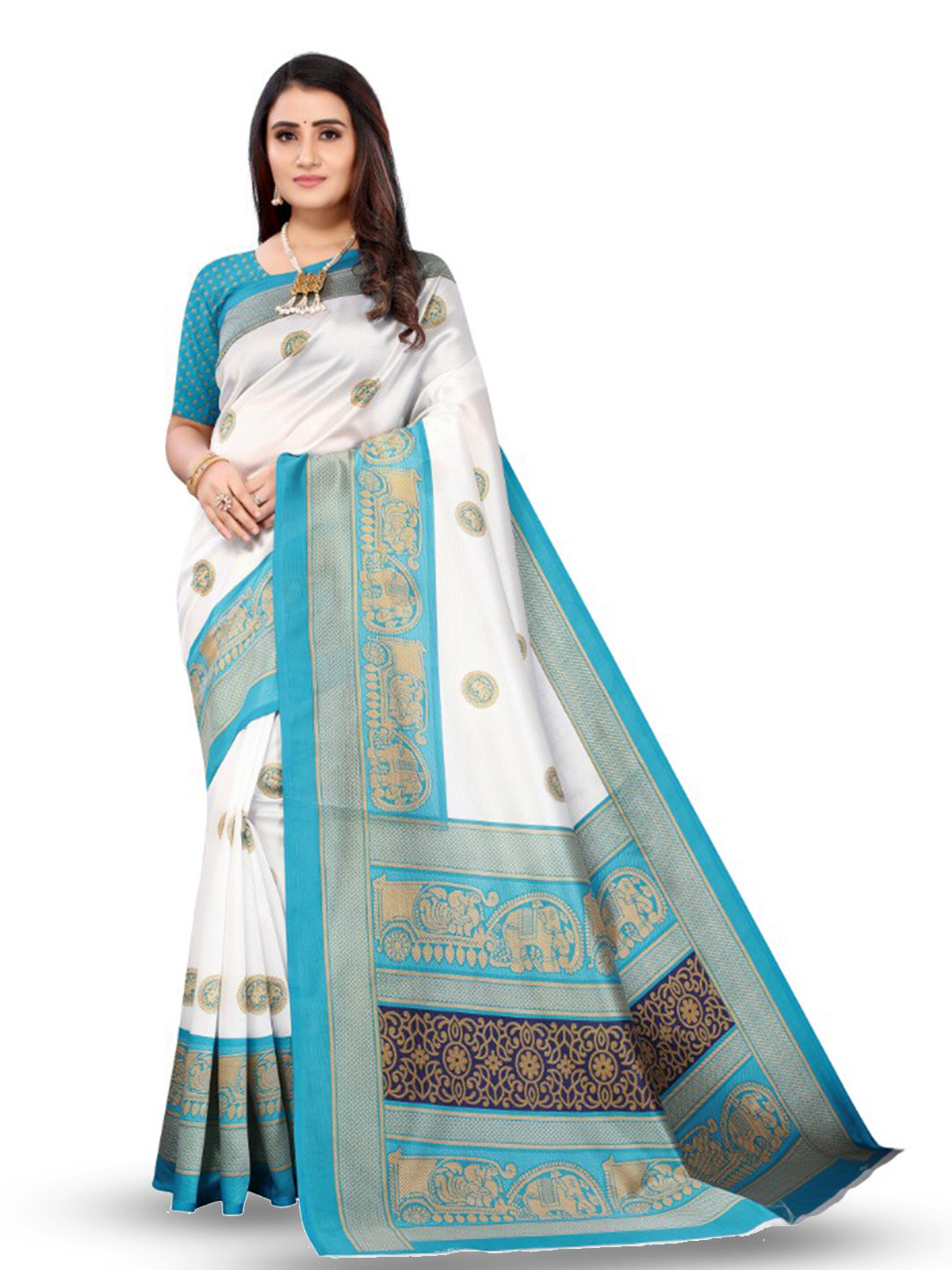 

KALINI Ethnic Motifs Printed Saree, White