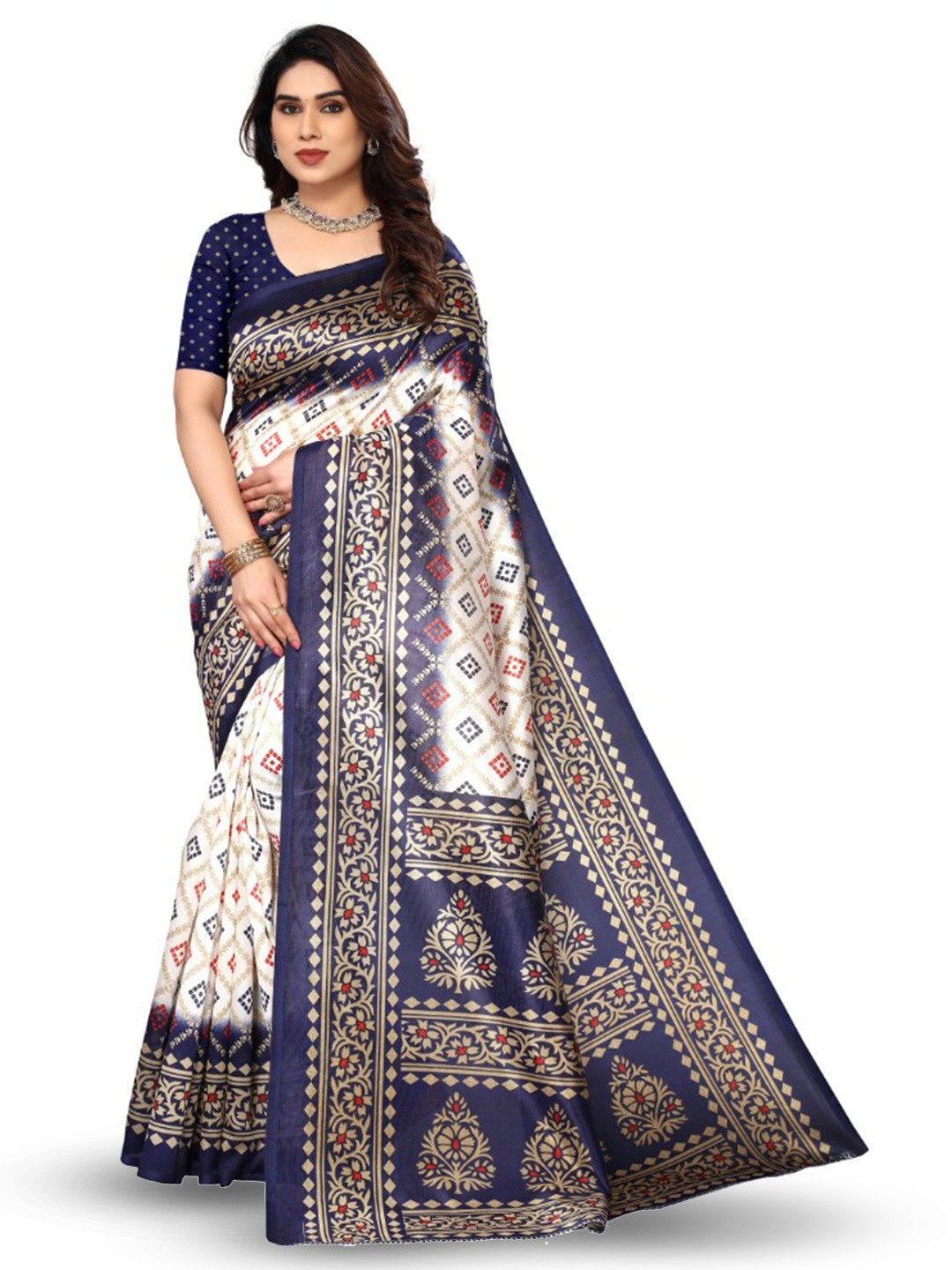 

KALINI Ethnic Motifs Printed Saree, White