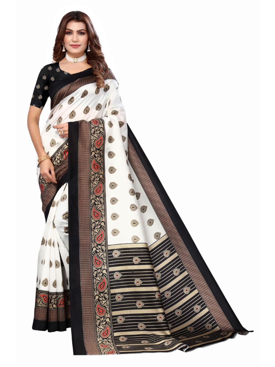 

KALINI Ethnic Motifs Printed Saree, White