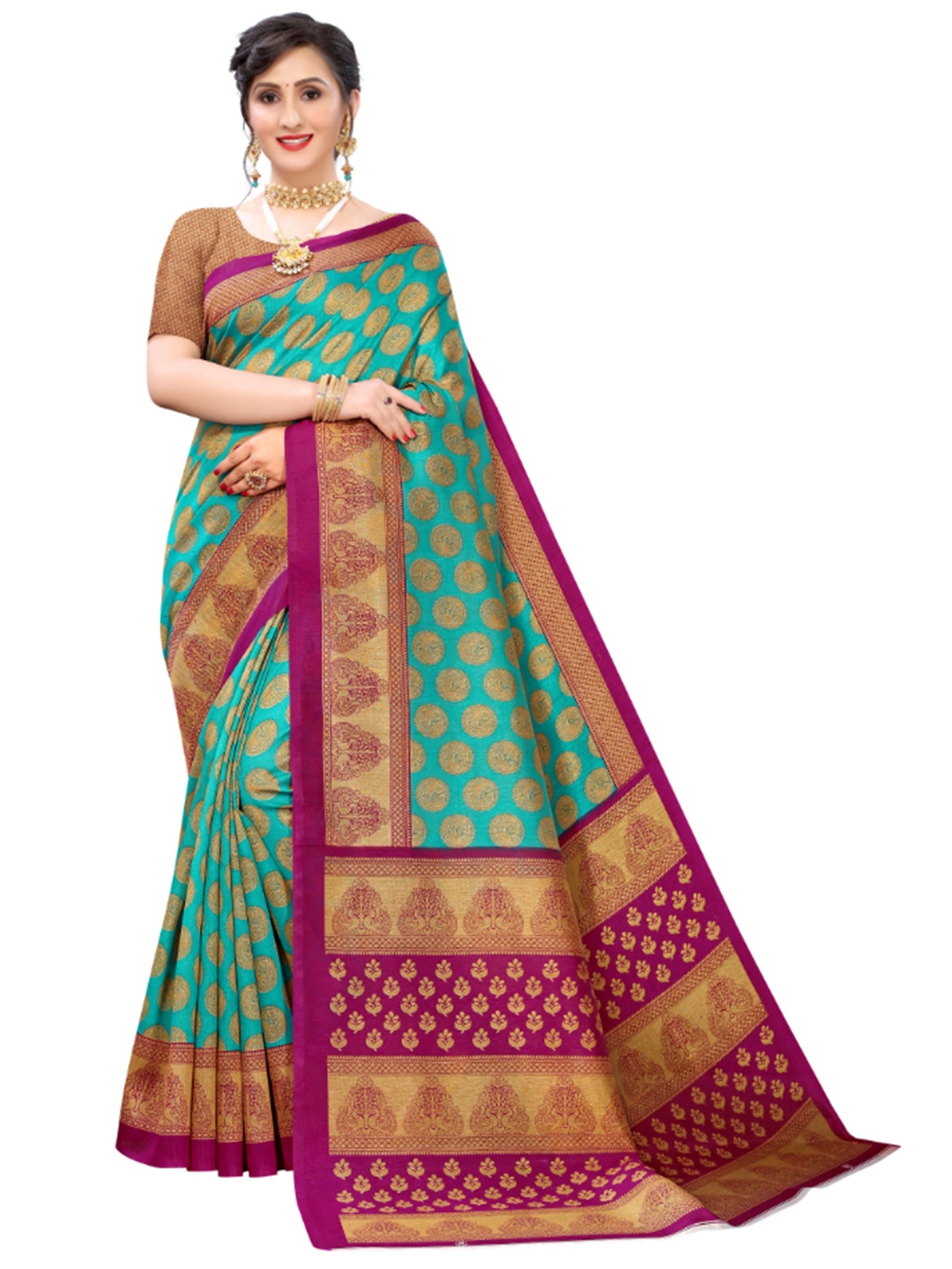 

KALINI Ethnic Motifs Printed Mysore Cotton Silk Saree, Green