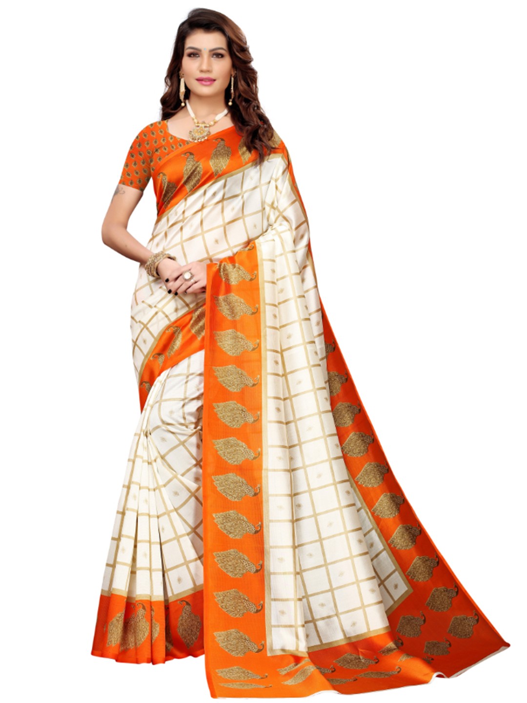 

KALINI Ethnic Motifs Printed Saree, White