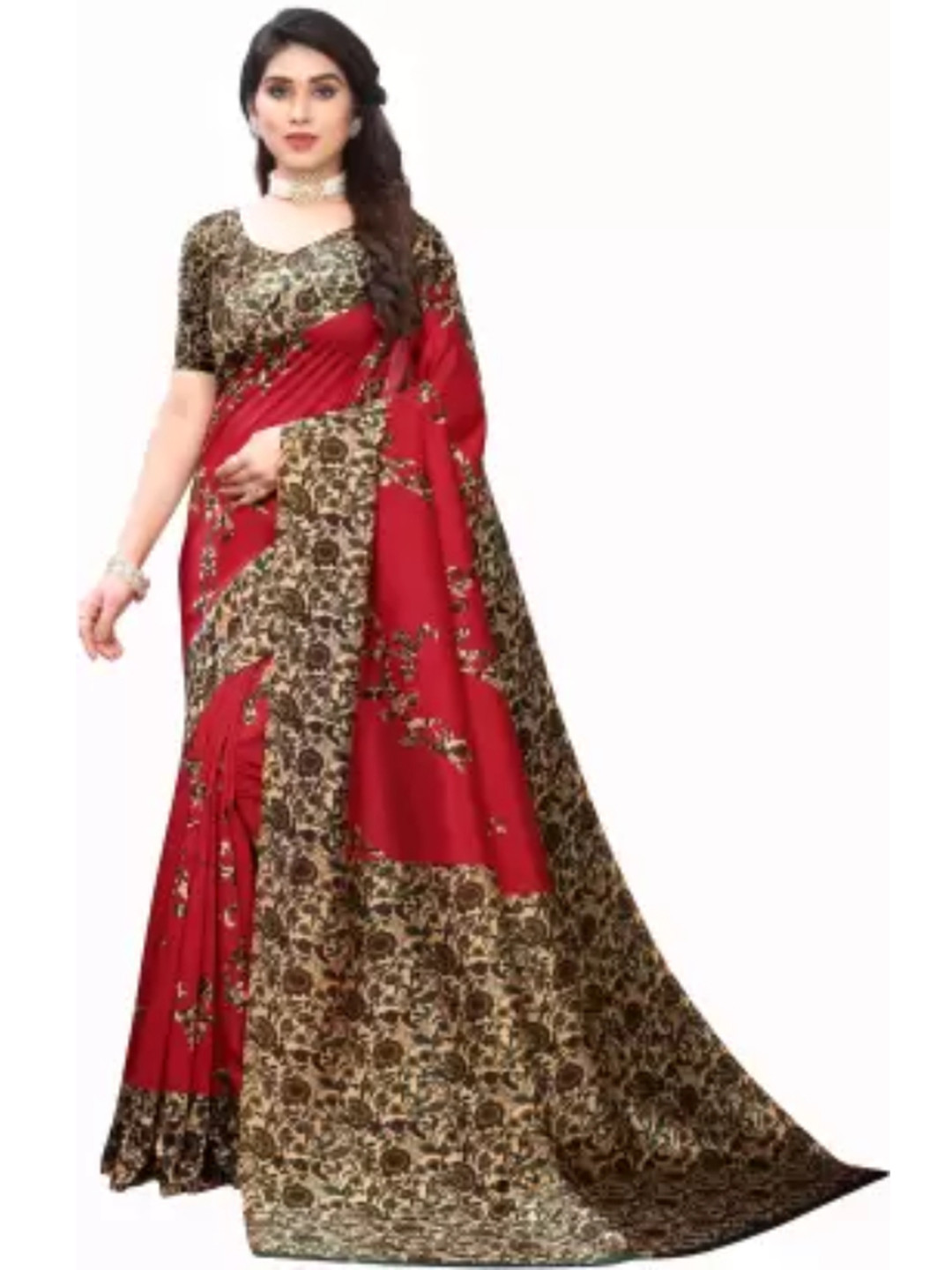 

KALINI Ethnic Motifs Printed Mysore Cotton Silk Saree, Red
