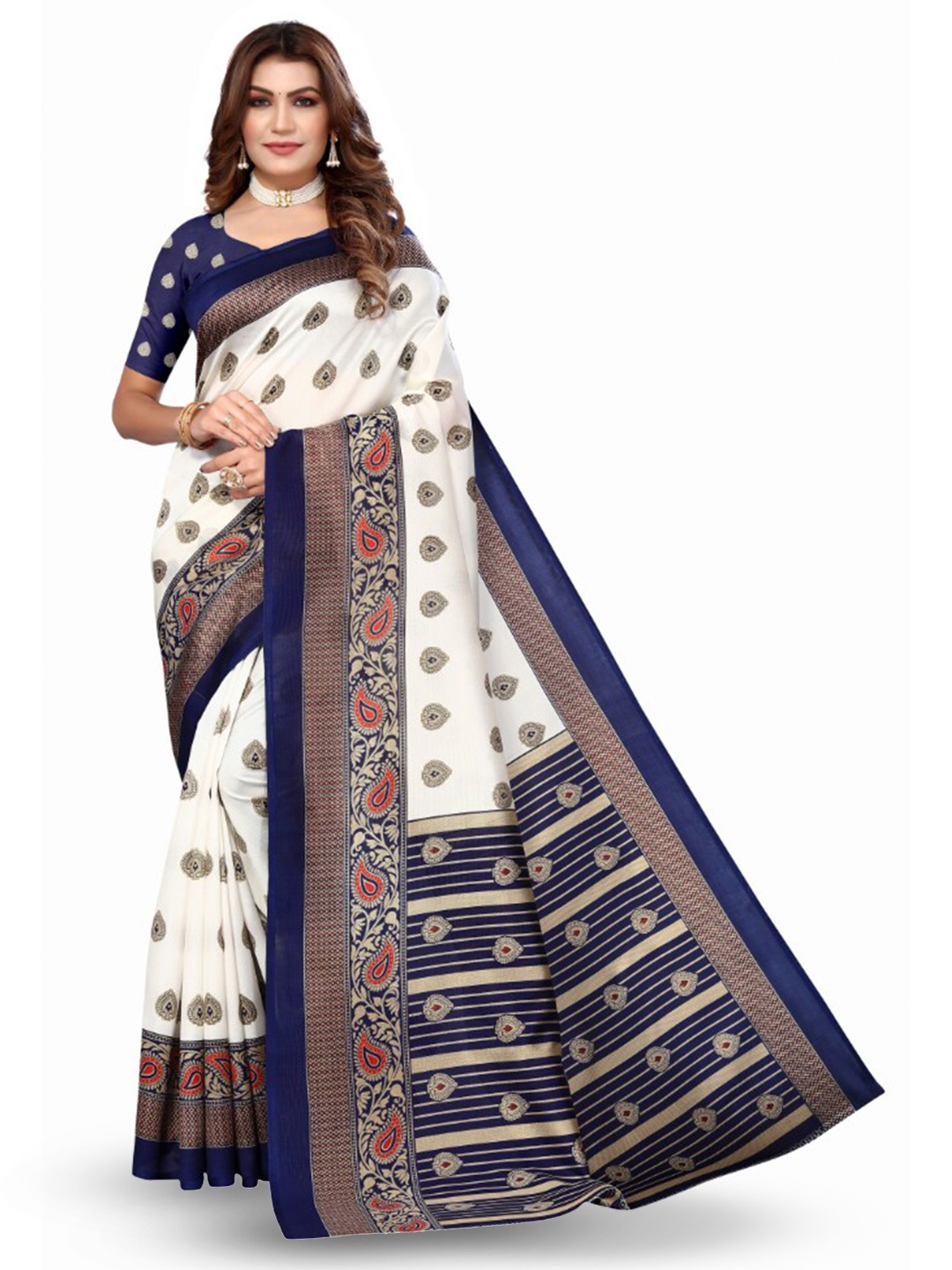 

KALINI Ethnic Motifs Printed Saree, White