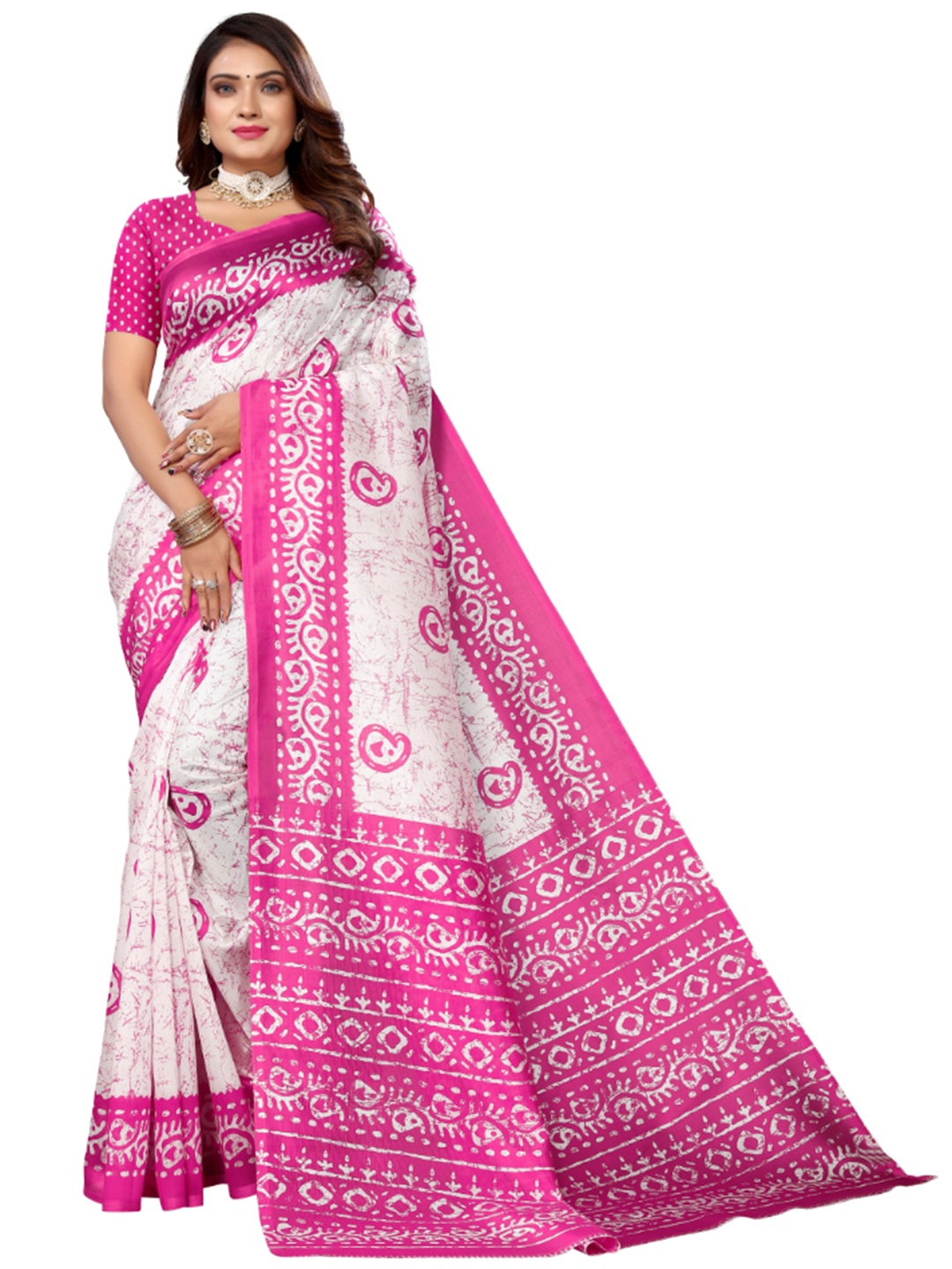 

KALINI Ethnic Motifs Printed Saree, White