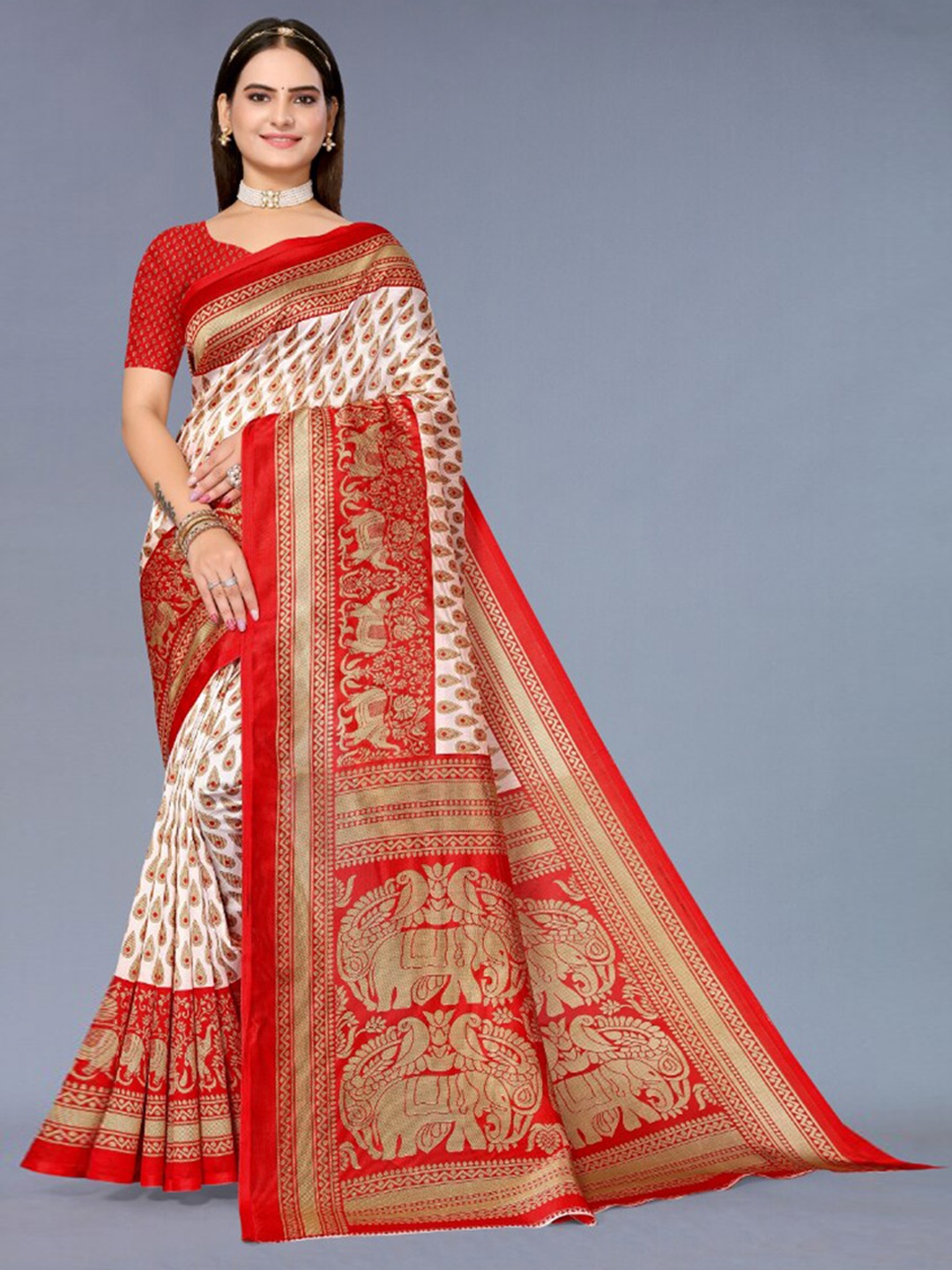 

KALINI Ethnic Motifs Printed Saree, White