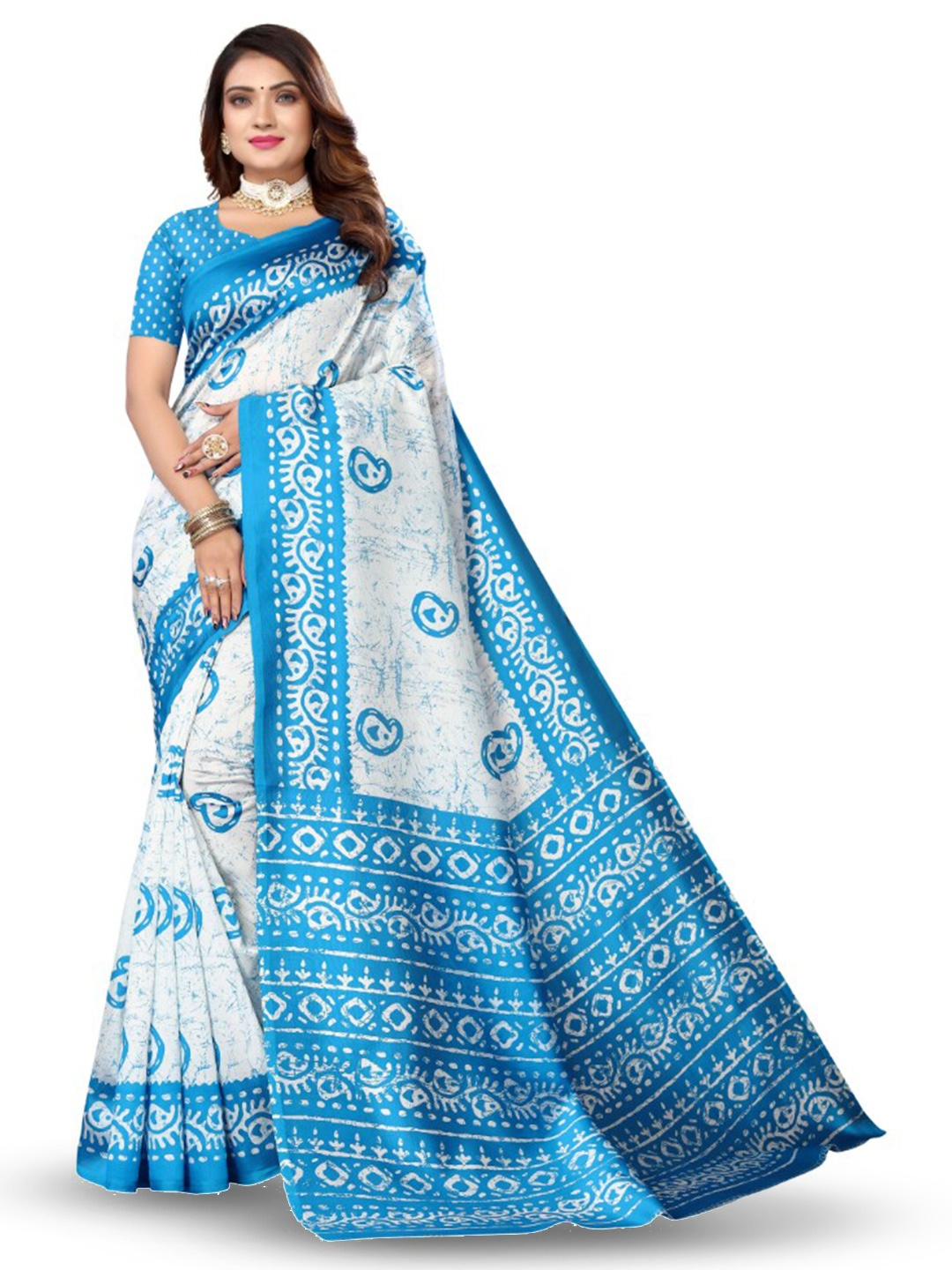 

KALINI Ethnic Motifs Printed Saree, White