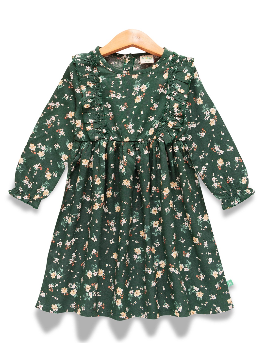 

JusCubs Girls Cotton Floral Print A Line Dress, Green