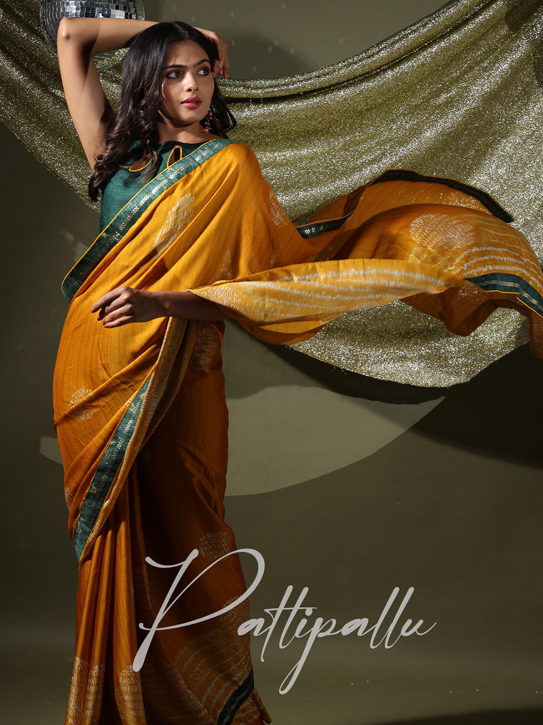 

PATLIPALLU Geometric Printed Georgette Bandhani Saree, Yellow