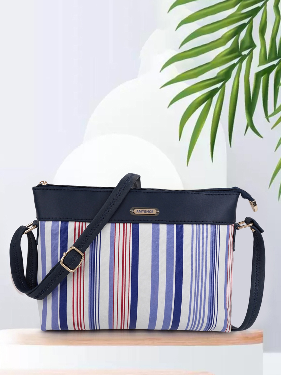 

AMYENCE Striped Structured Sling Bag, Blue