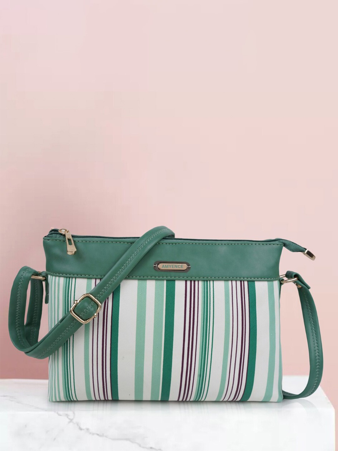 

AMYENCE Striped Miniature Sling Bag, Green