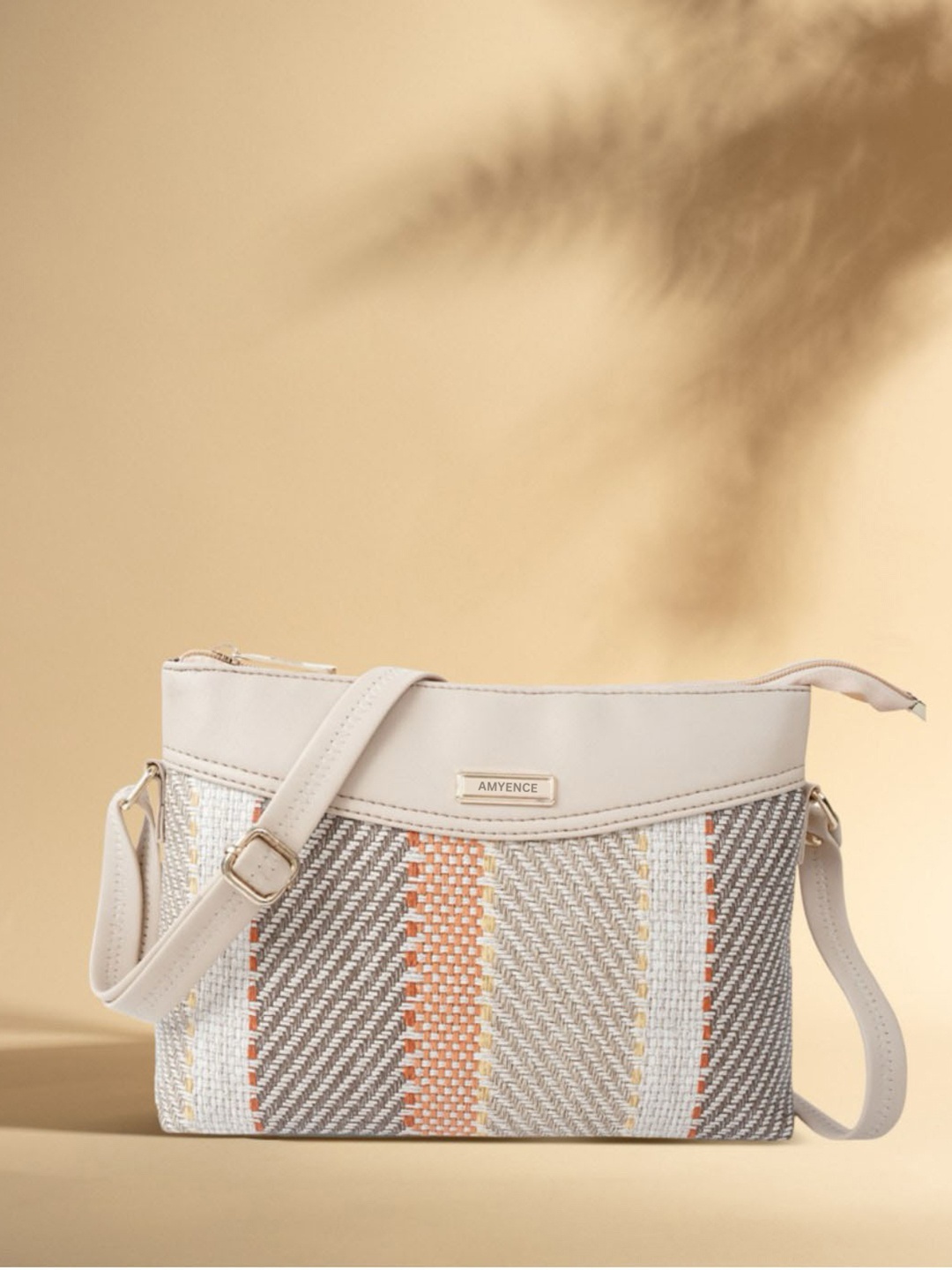 

AMYENCE Striped Structured Sling Bag, Beige