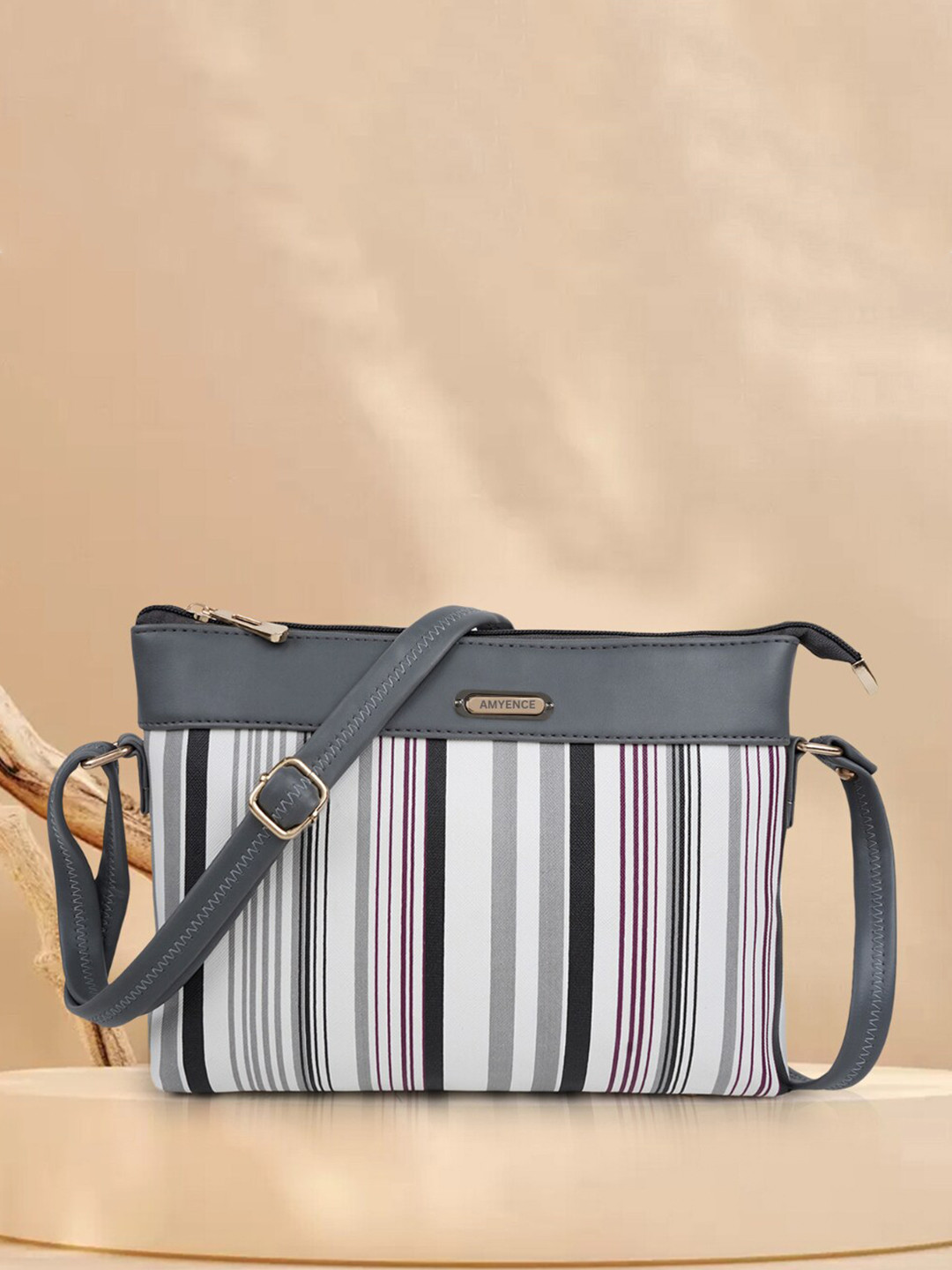 

AMYENCE Striped Sling Bag, Grey