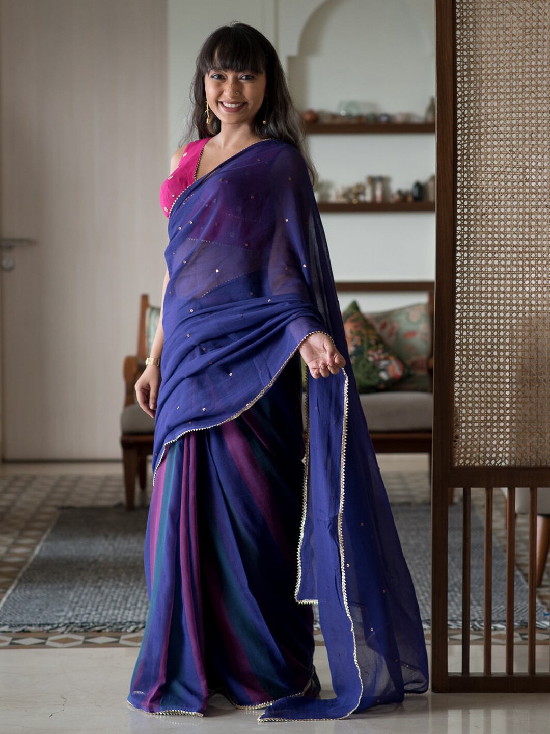 

Suta Blue Sequinned Embellished Pure Cotton Saree