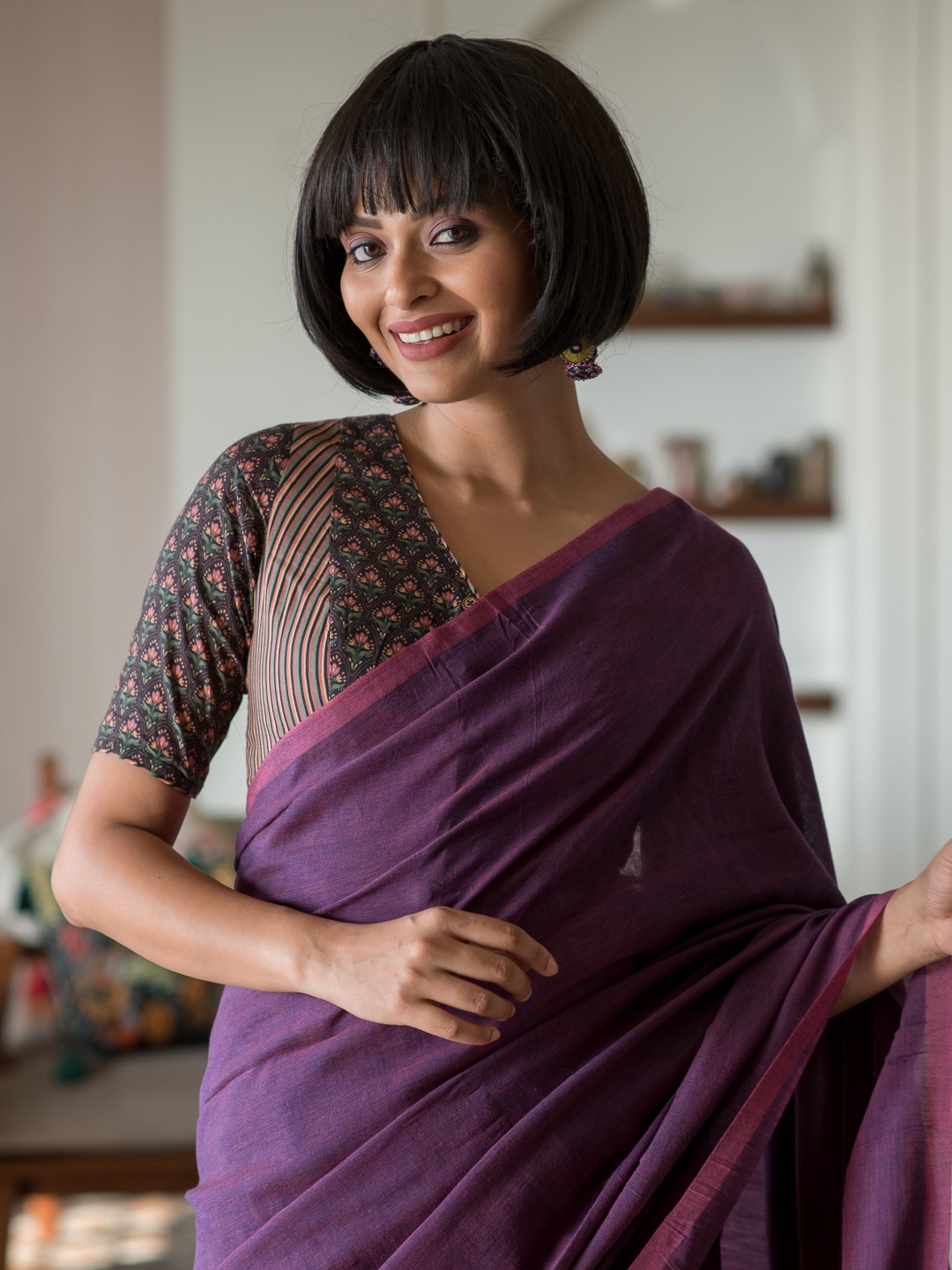 

Suta Solid Cotton Saree, Purple
