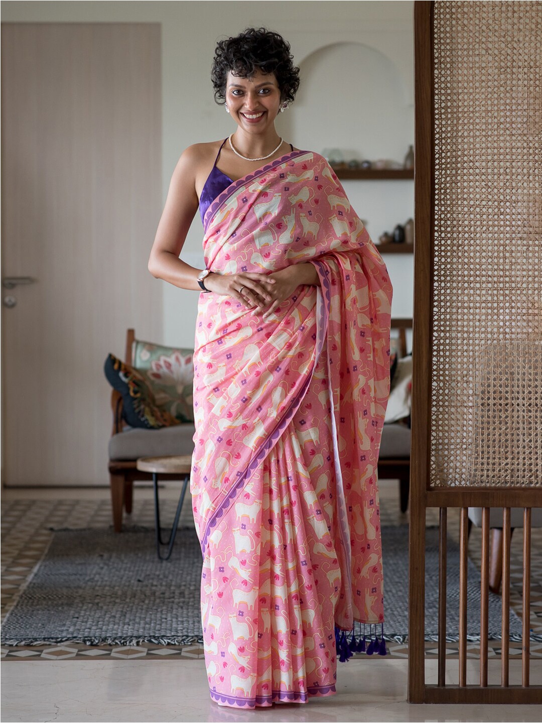 

Suta Printed Pure Cotton Saree, Pink