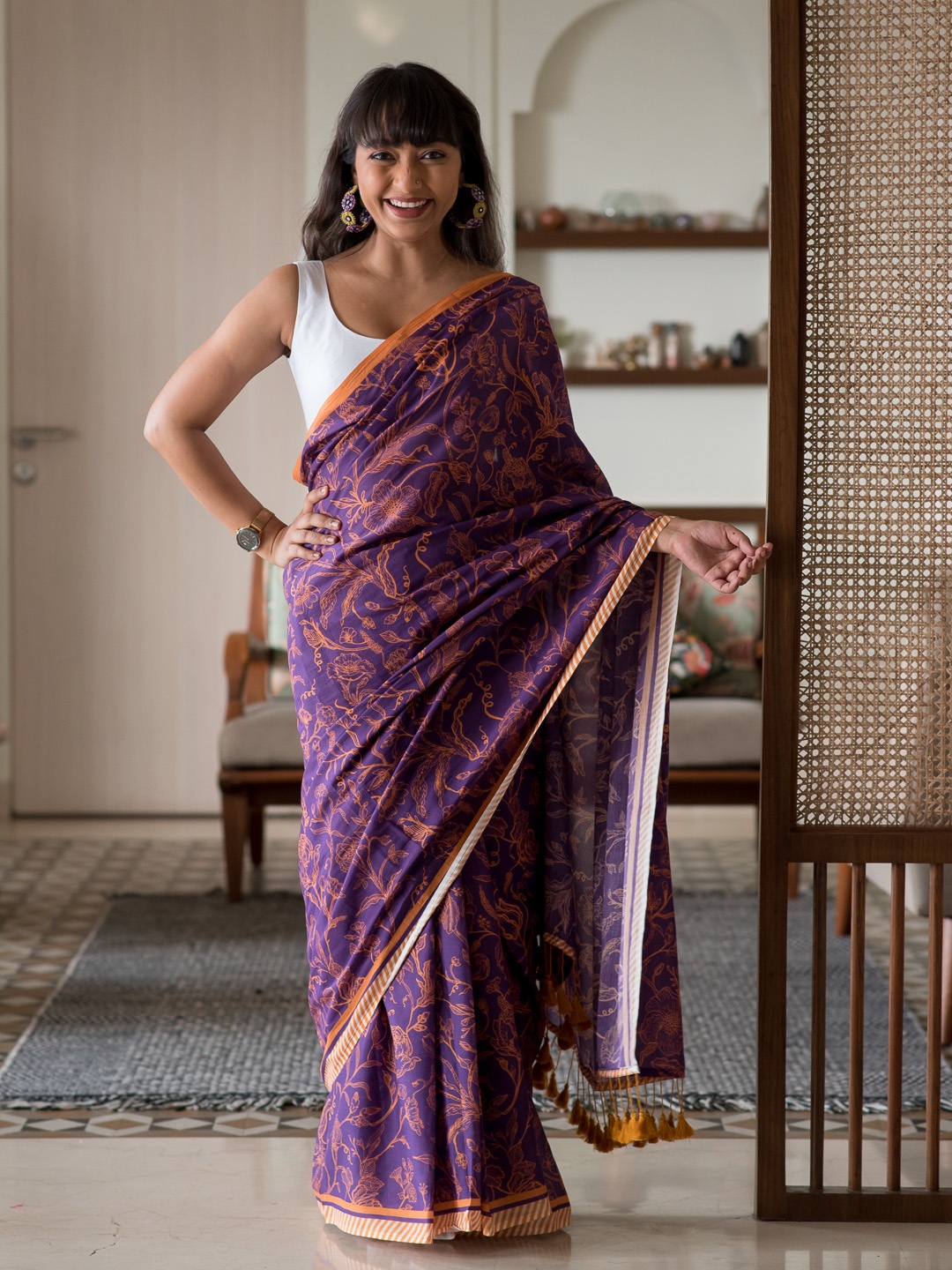 

Suta Floral Printed Pure Cotton Saree, Purple