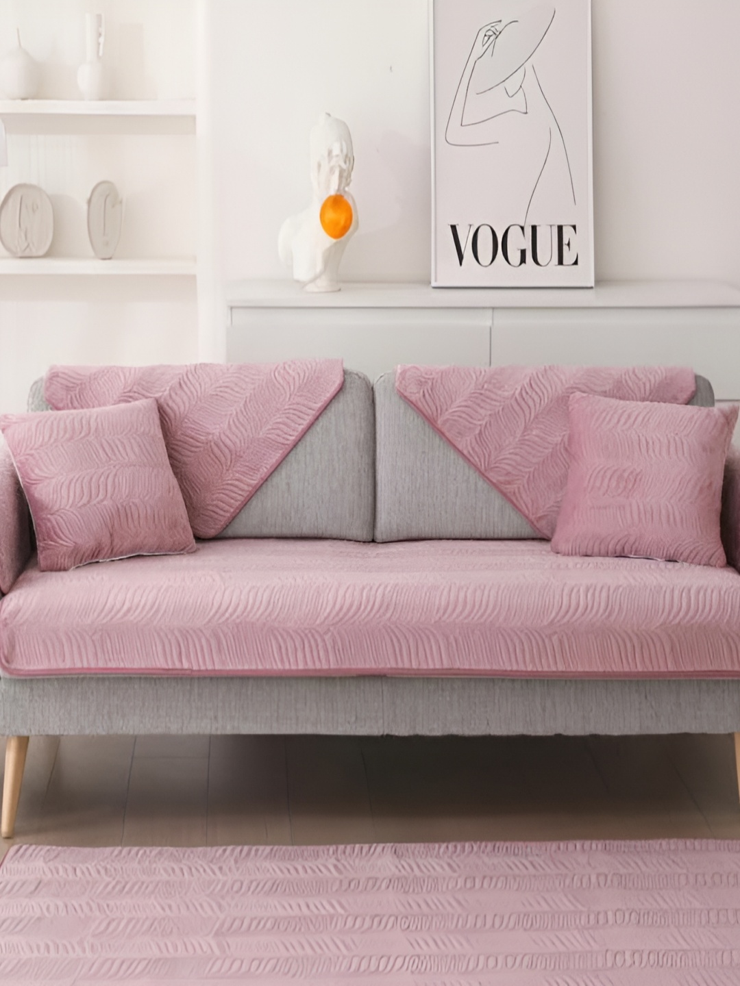 

HomeCloud Pink 4 Pieces Printed Sofa Covers With Arms