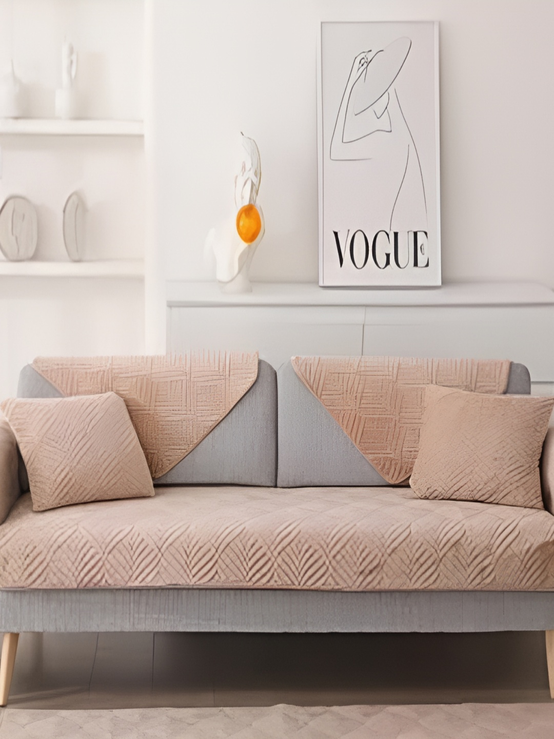 

HomeCloud Beige 5 Pieces Printed Sofa Covers With Arms