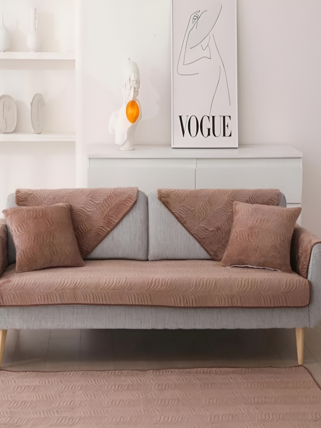 

HomeCloud Brown 4 Pieces Printed Sofa Covers With Arms