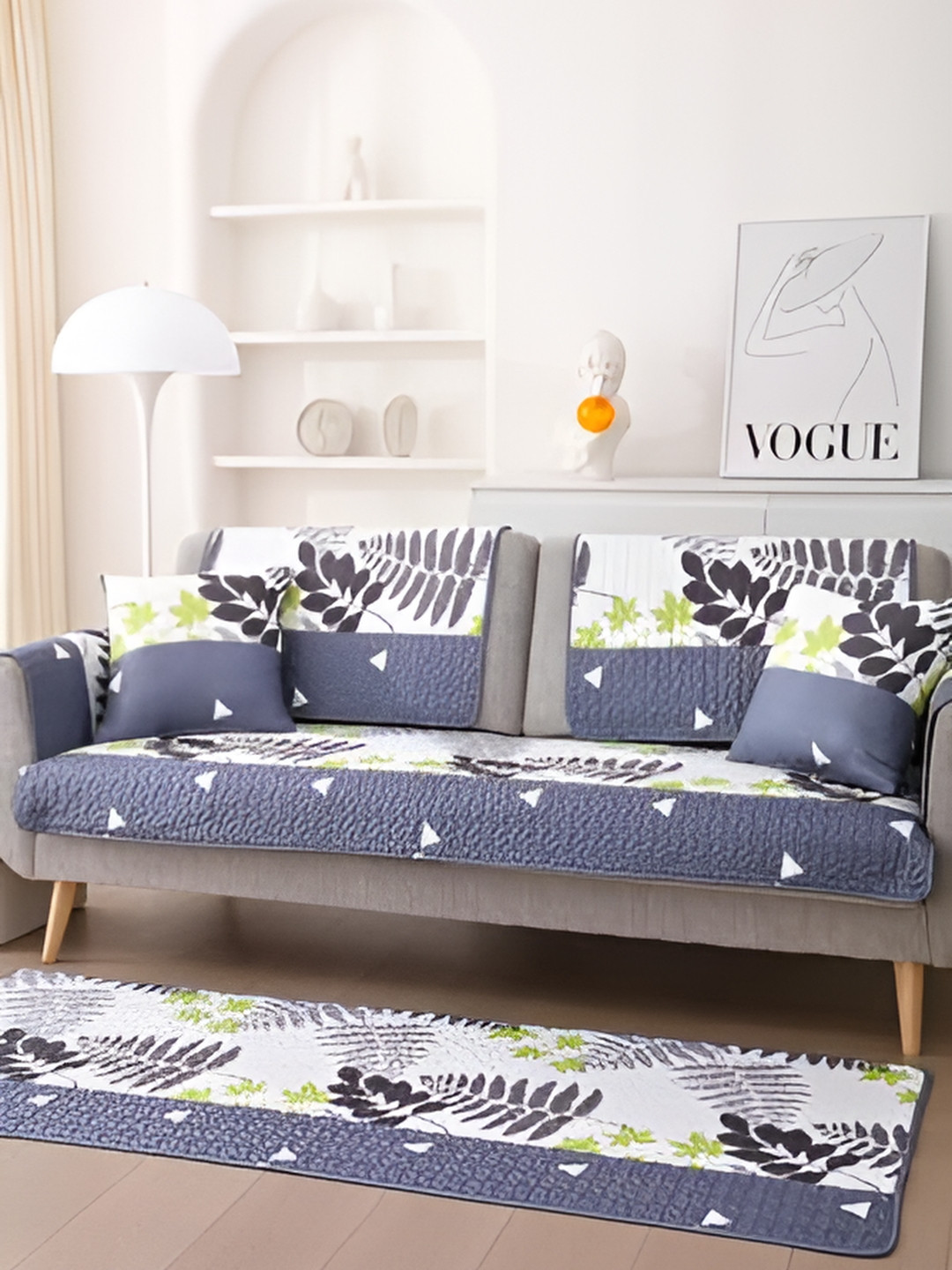 

HomeCloud Grey & White 5 Pieces Printed Sofa Covers With Arms