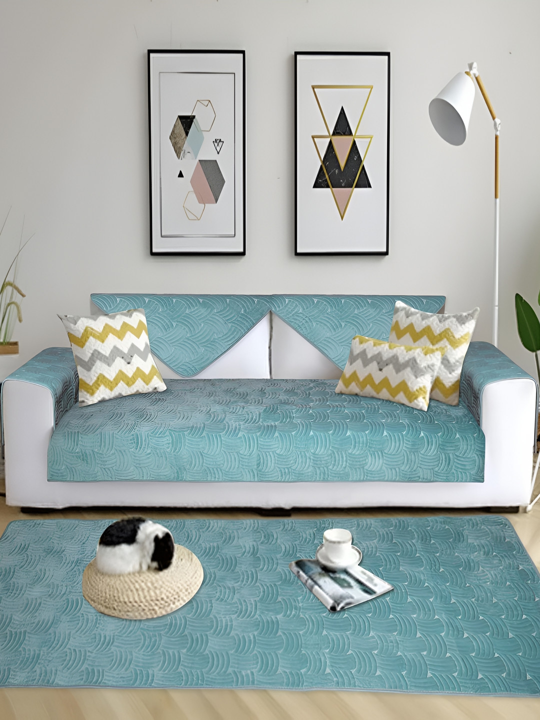 

HomeCloud Green & White 6 Pieces Chenille Sofa Cover