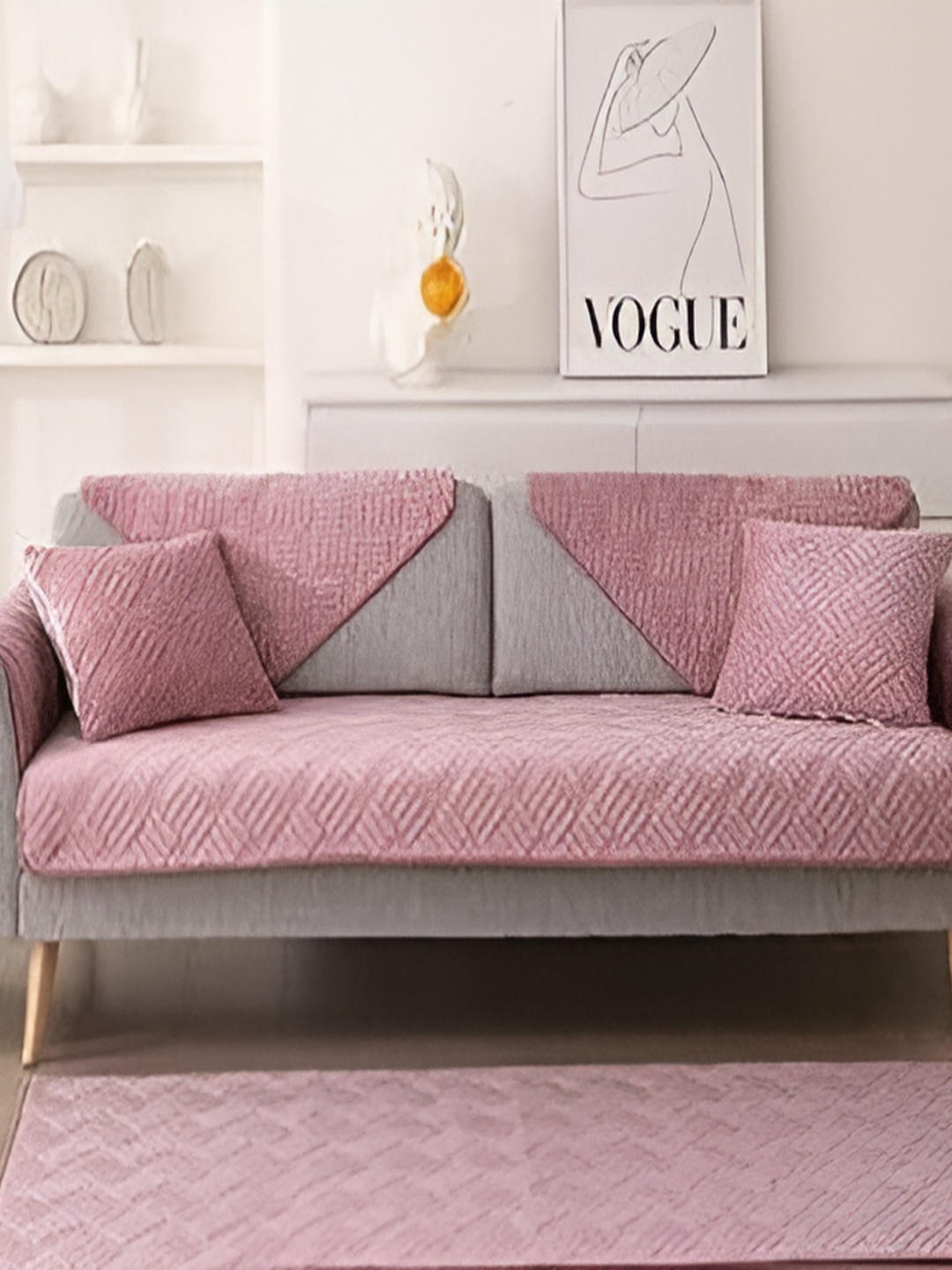 

HomeCloud Pink 5 Pieces Chenille Sofa Covers