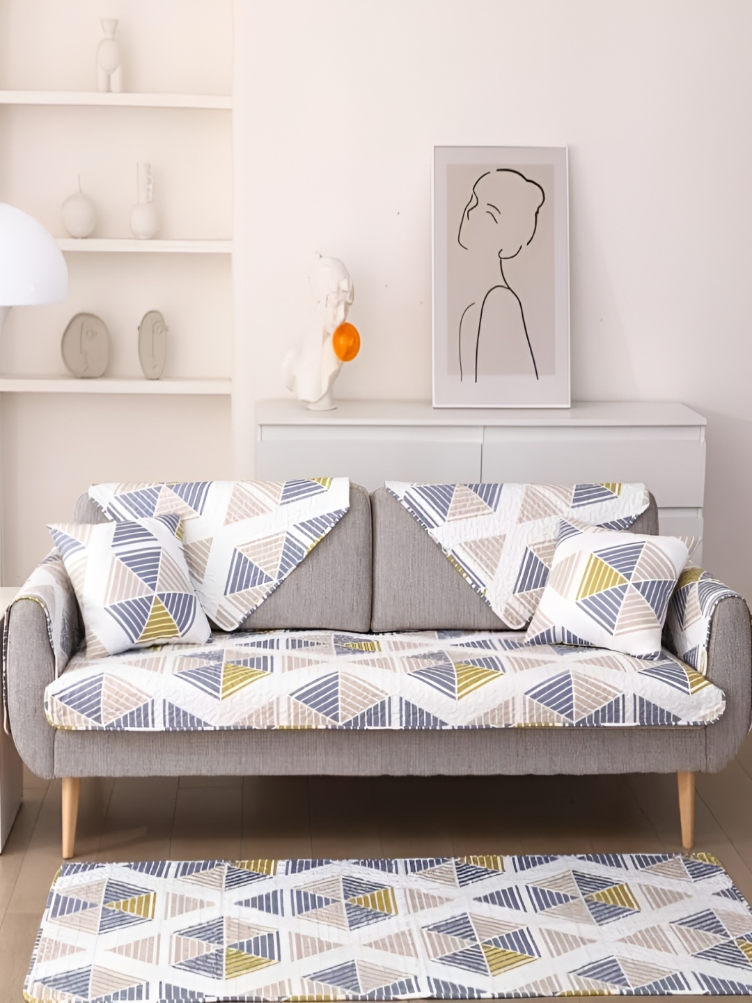 

HomeCloud Grey & White 5 Pieces Chenille Sofa Covers