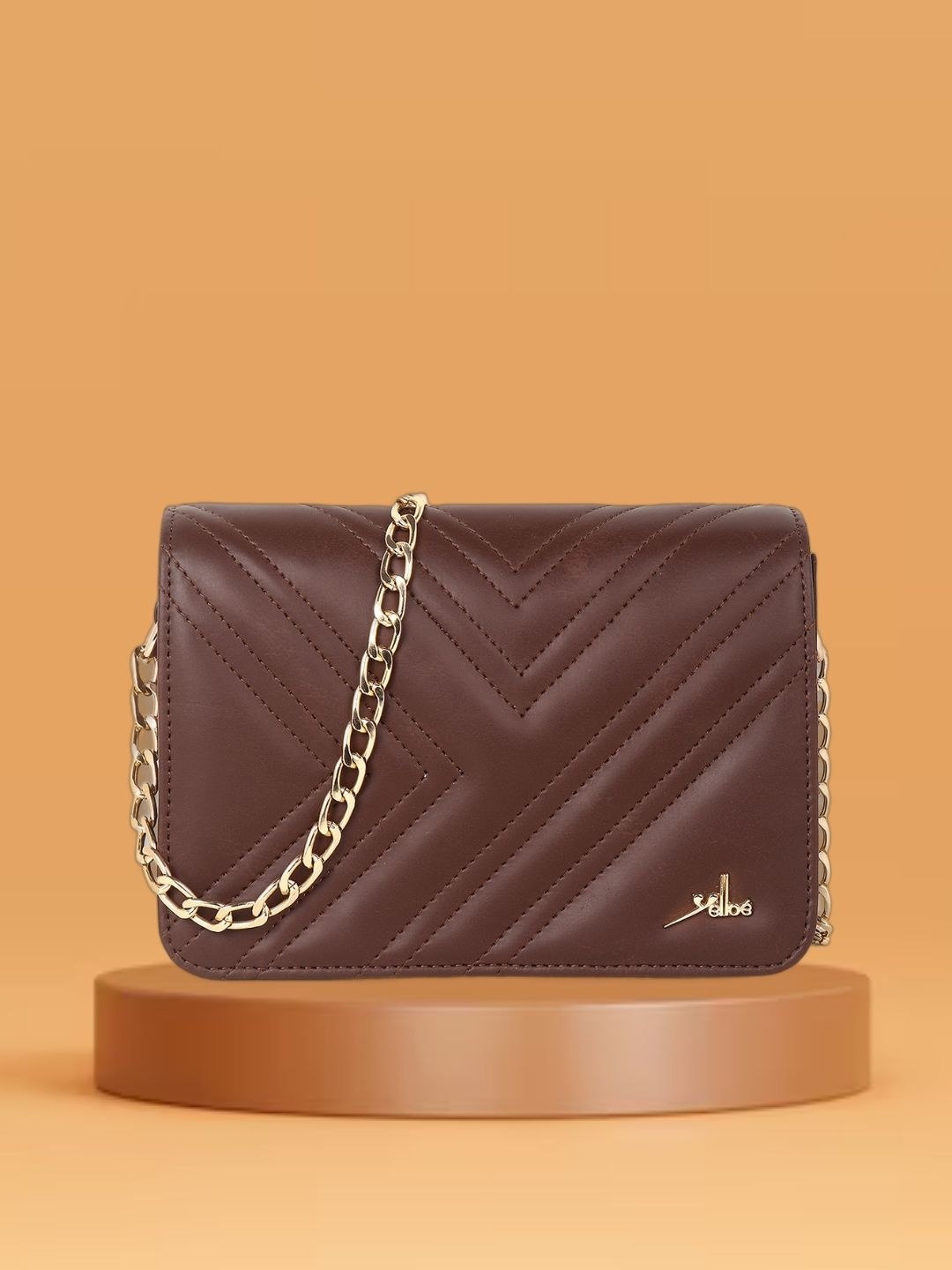 

yelloe Textured Structured Sling Bag, Brown