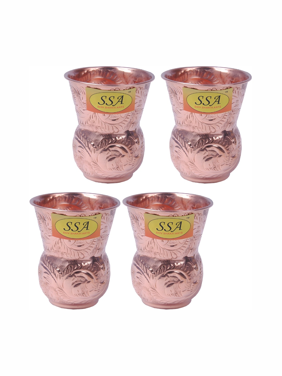 

Shivshakti Arts 4 Pieces Easy to Clean Copper Water Glass 375ml