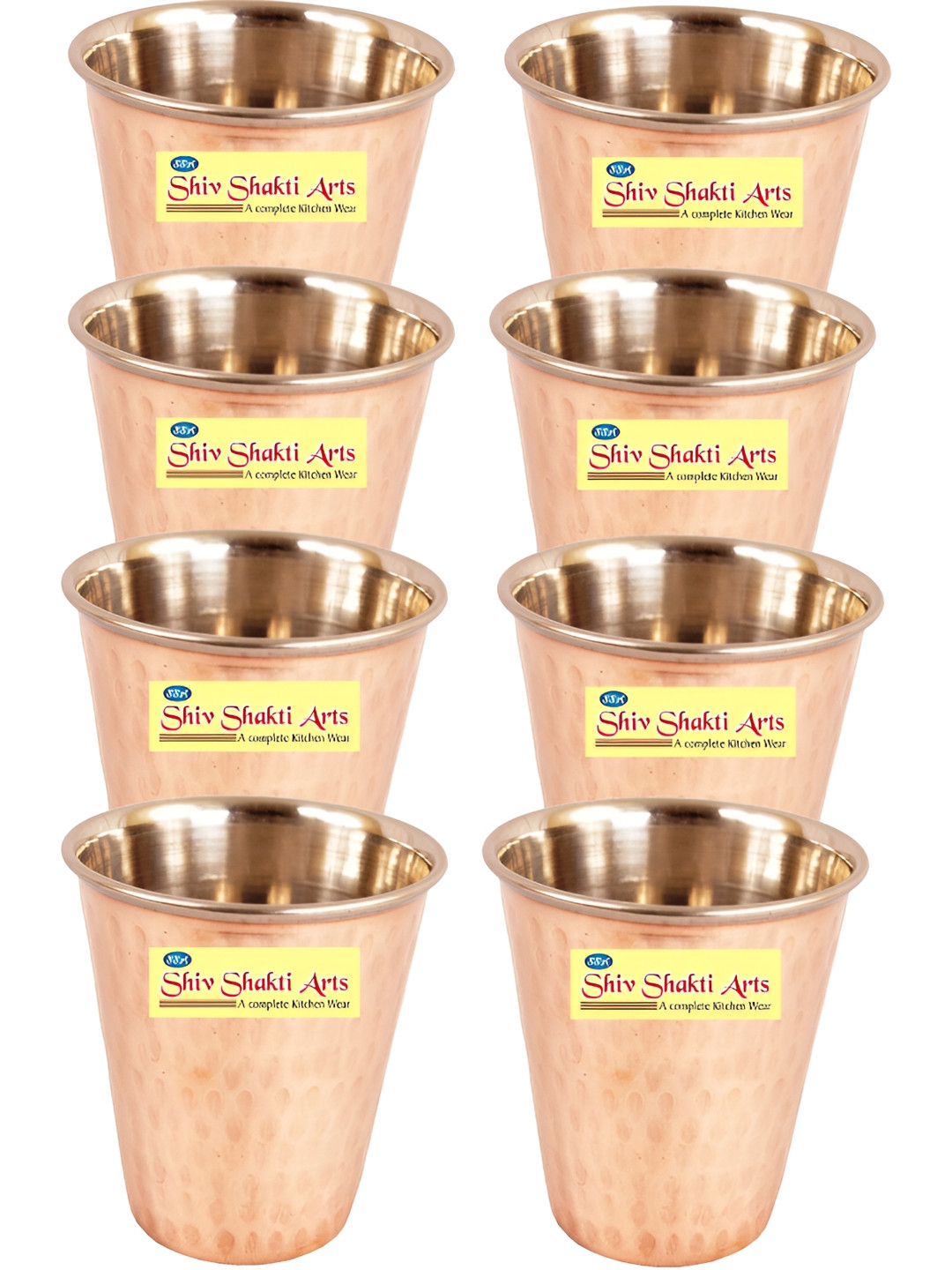 

Shivshakti Arts Brown 8 Pieces Copper Easy To Clean Water Glasses 300 ML
