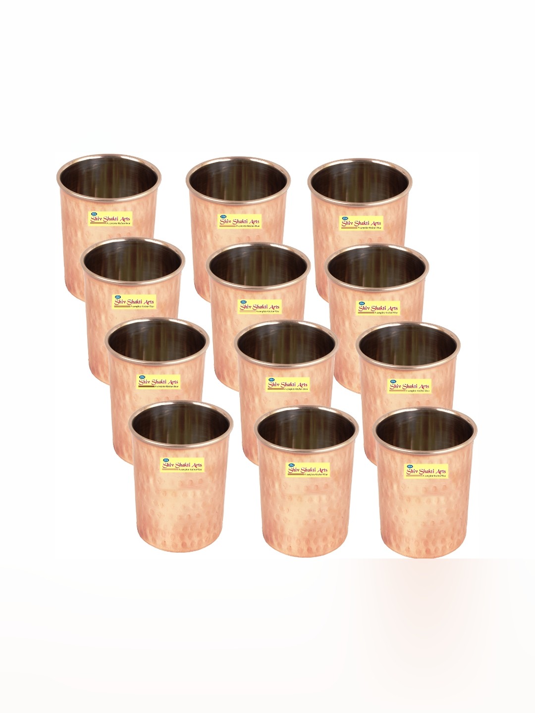 

Shivshakti Arts Brown 12 Pieces Textured Copper Easy To Clean Water Glass 300 ml