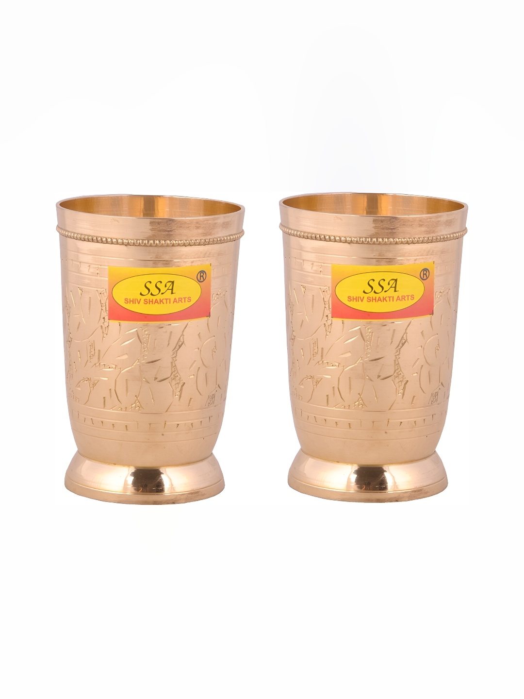 

Shivshakti Arts Gold toned 2 Pieces Easy to Clean Brass Water Glass