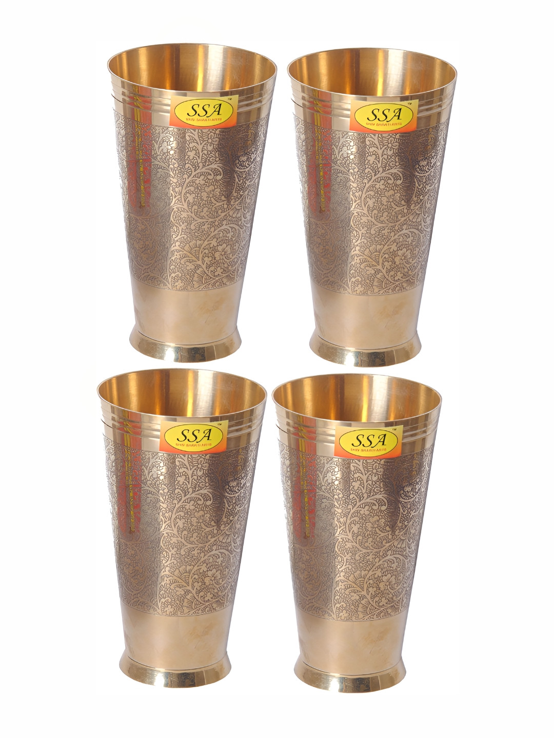 

Shivshakti Arts Copper Toned 4 Pieces Easy to Clean Brass Water or Juice Glass 700ml