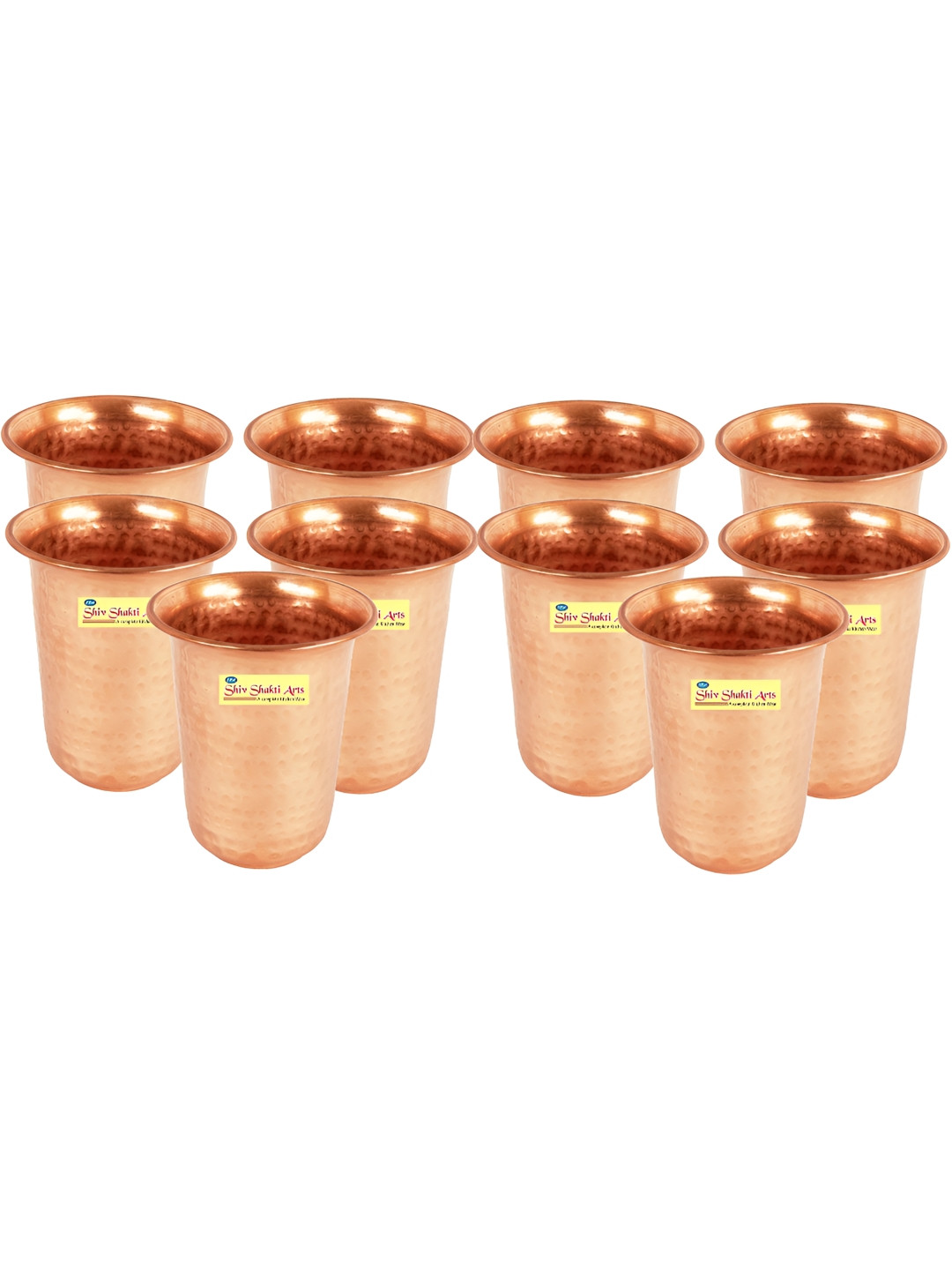 

Shivshakti Arts Copper Toned 10 Pieces Easy to Clean Copper Water Glass 300 ML Each