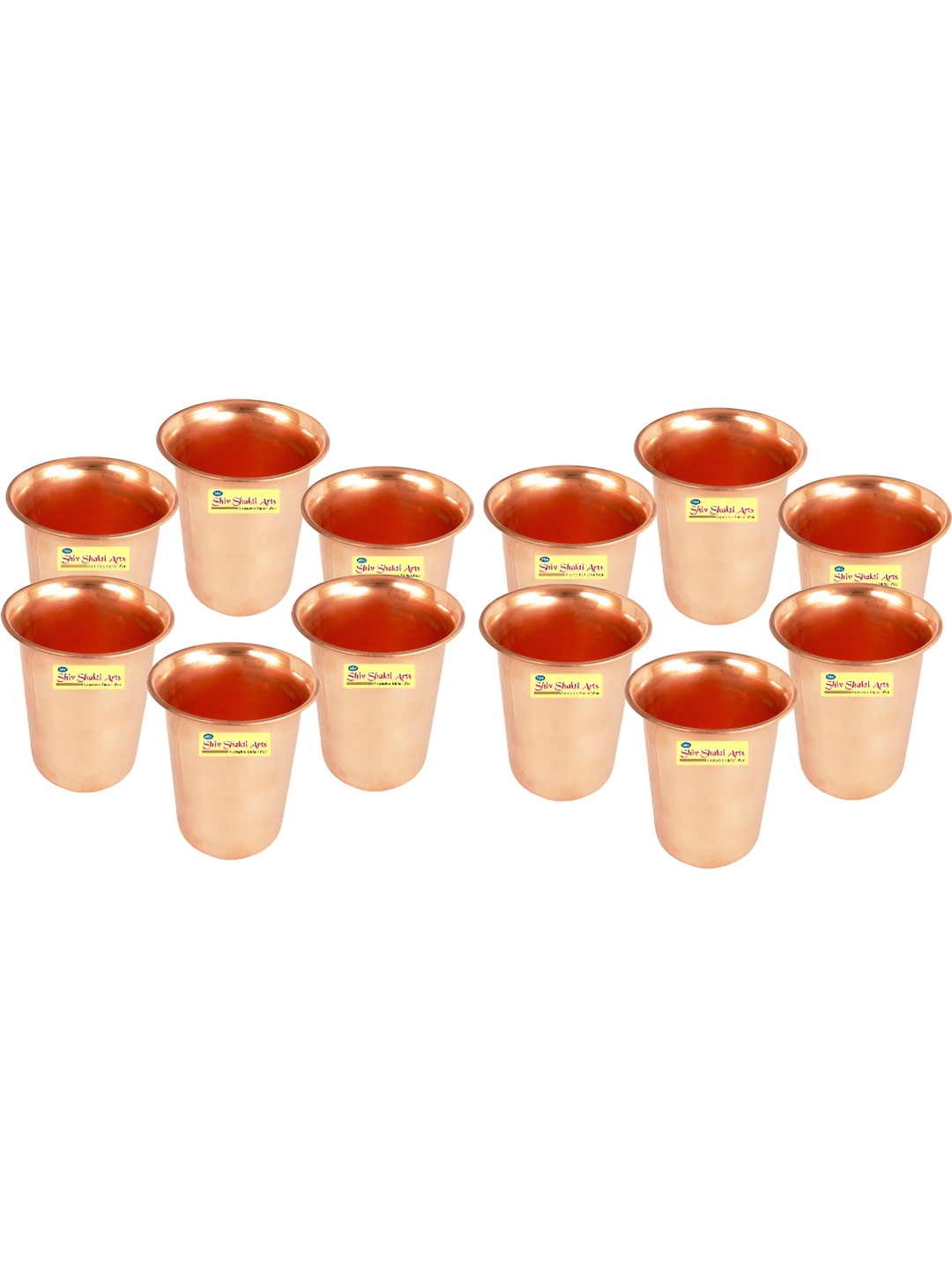 

Shivshakti Arts Copper Toned 12 Pieces Easy to Clean Copper Water or Juice Glass 300 ml