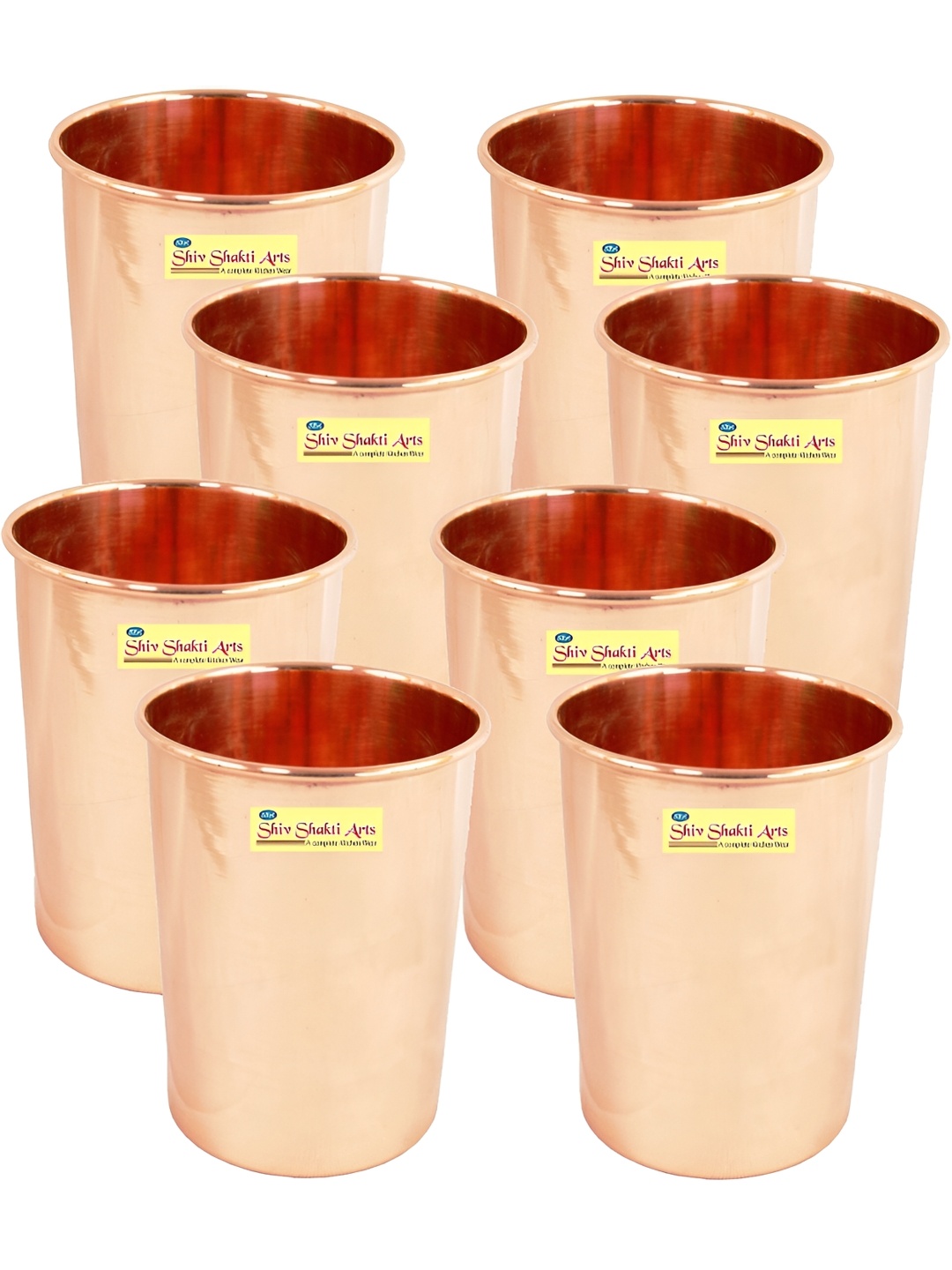 

Shivshakti Arts Copper Toned 8 Pieces Easy to Clean Copper Water or Juice Glass 300 ml