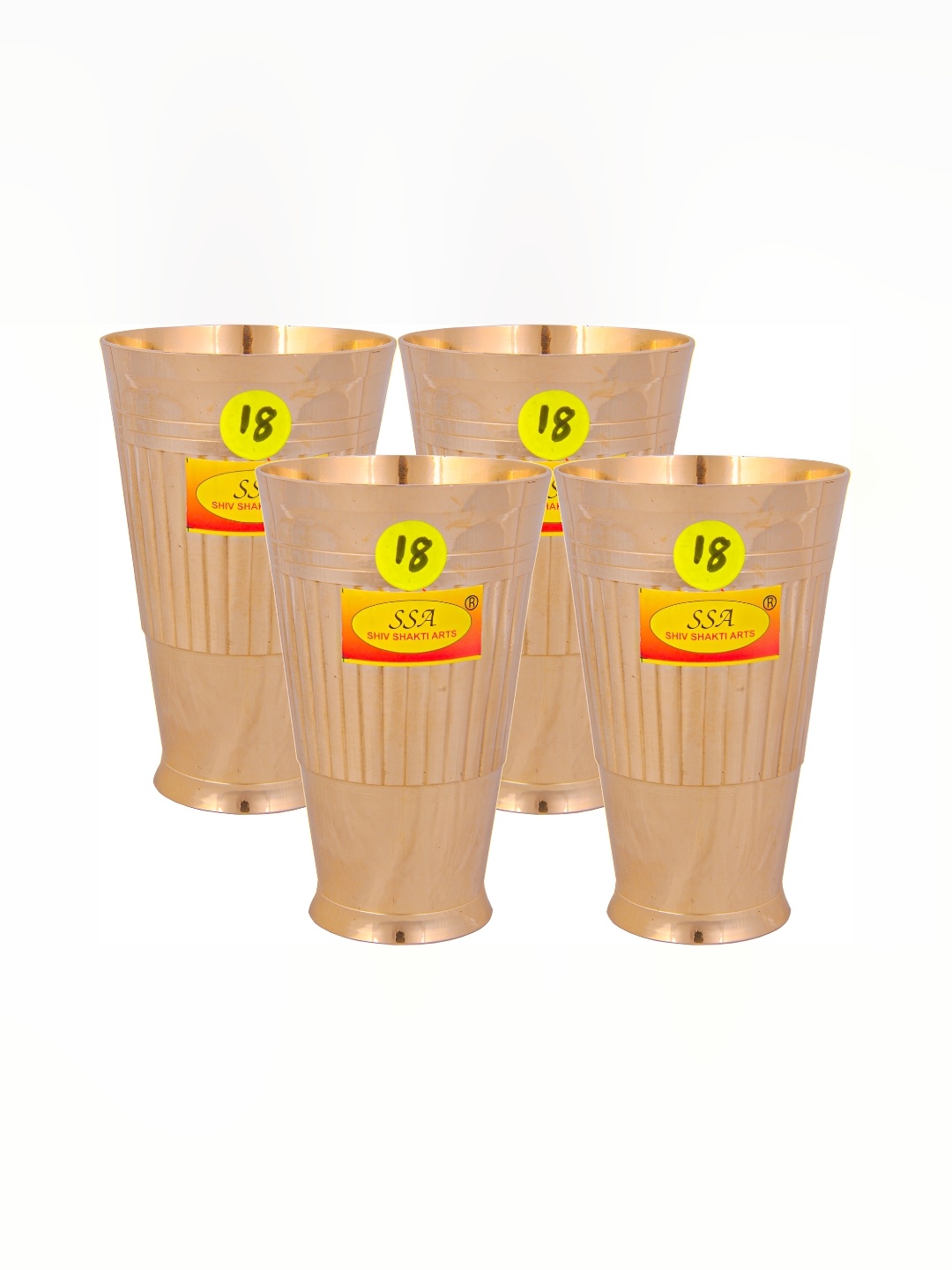 

Shivshakti Arts Yellow 4 Pieces Brass Easy To Clean Water Glasses 450 ML