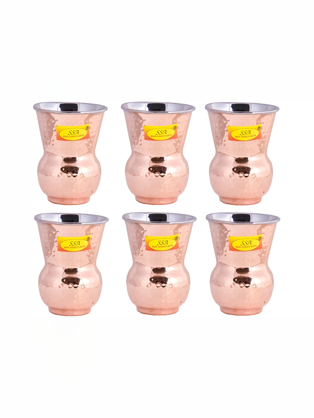 

Shivshakti Arts Copper Toned 6 Pieces Easy to Clean Copper Water Glass 400 ML Each