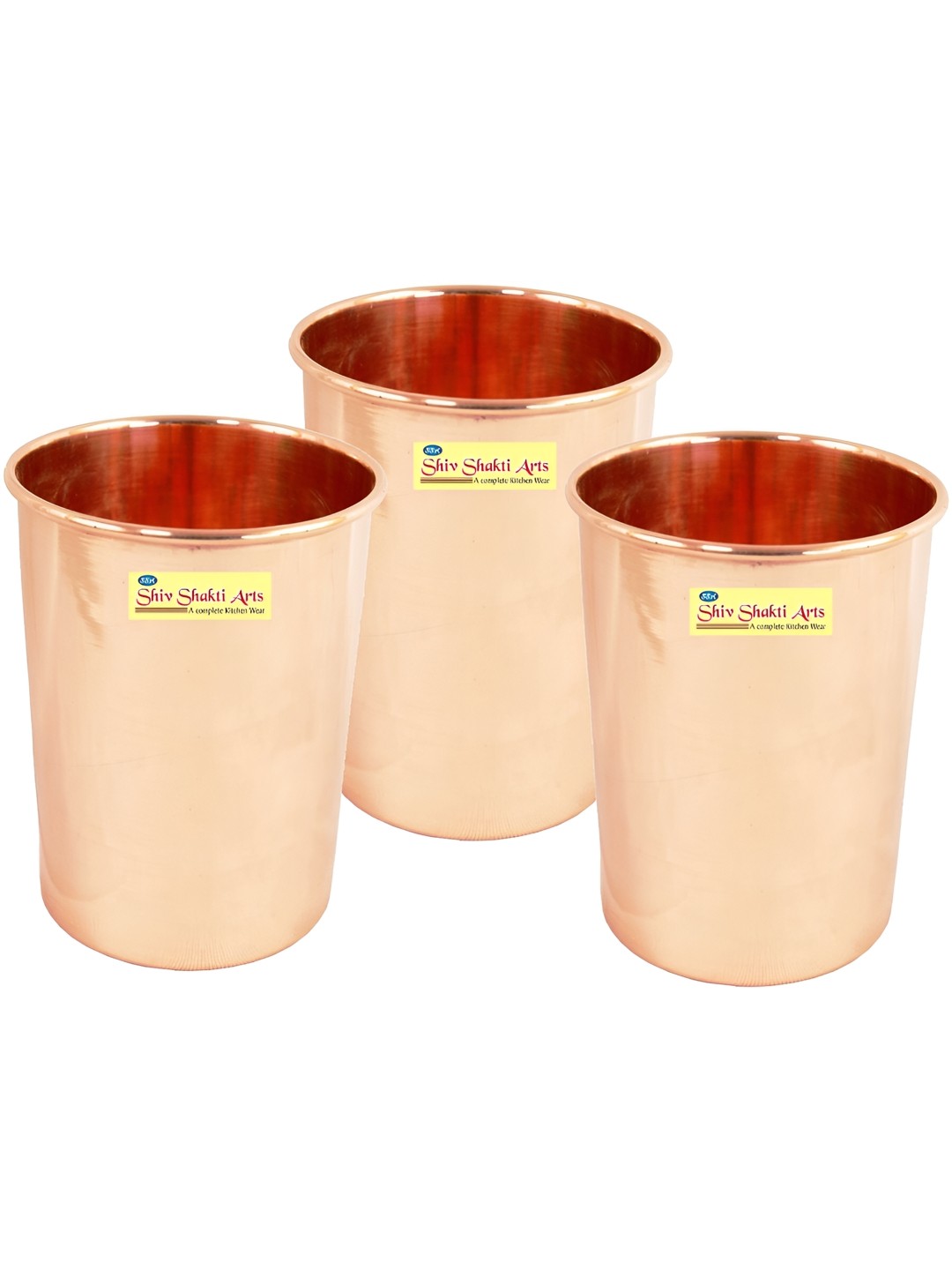 

Shivshakti Arts Copper Toned 3 Pieces Easy to Clean Copper Water or Juice Glass 300 ml