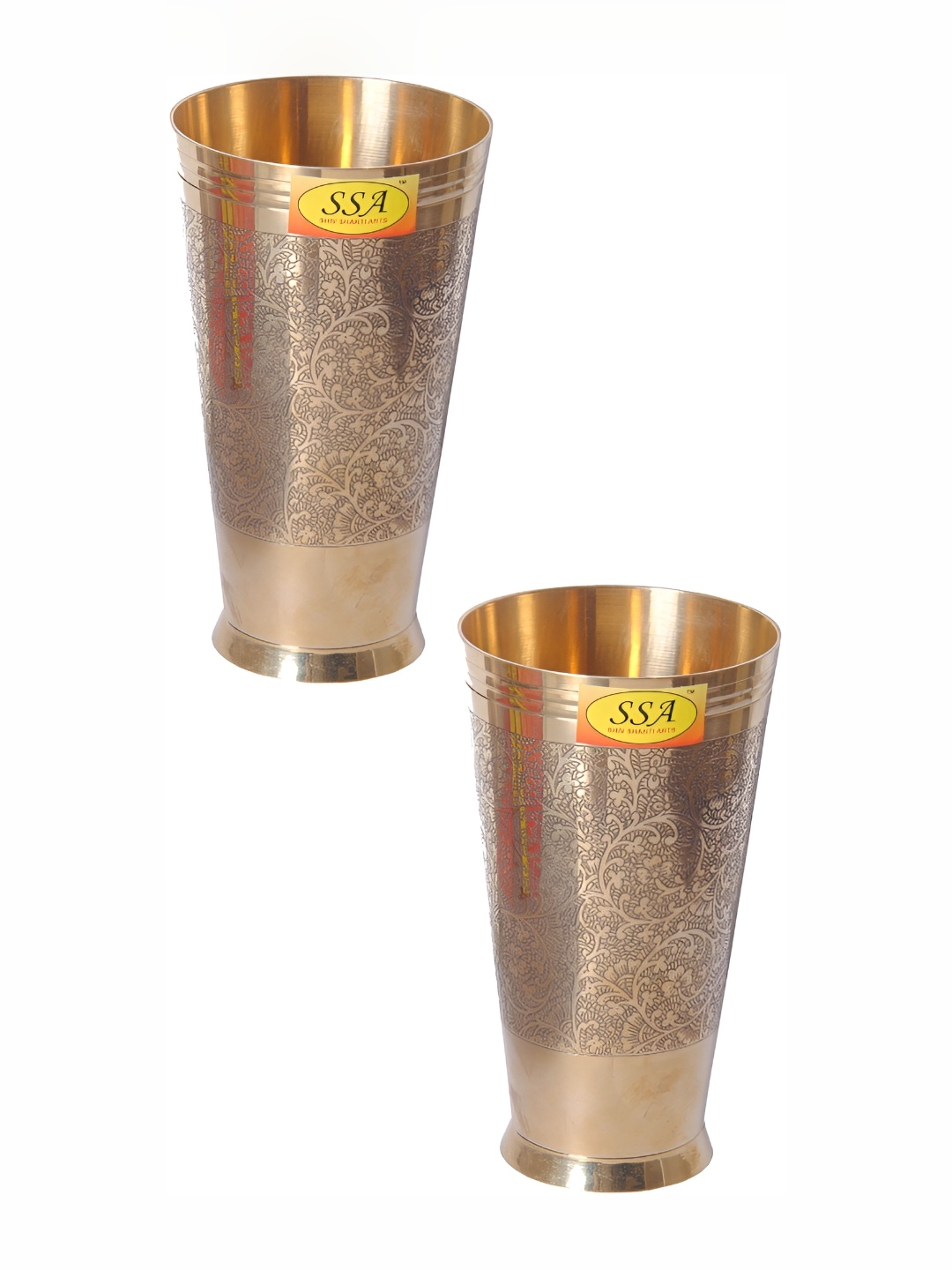 

Shivshakti Arts Yellow 2 Pieces Easy to Clean Brass Water or Juice Glass 700ml