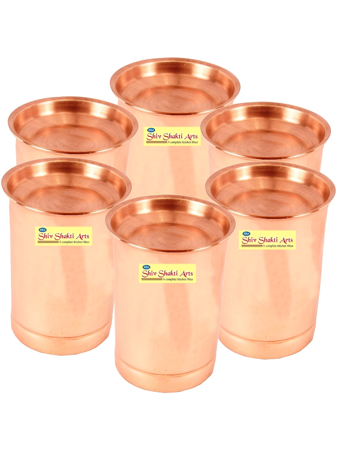 

Shivshakti Arts 6 Pieces Easy To Clean Copper Water Glasses 300 ML Each