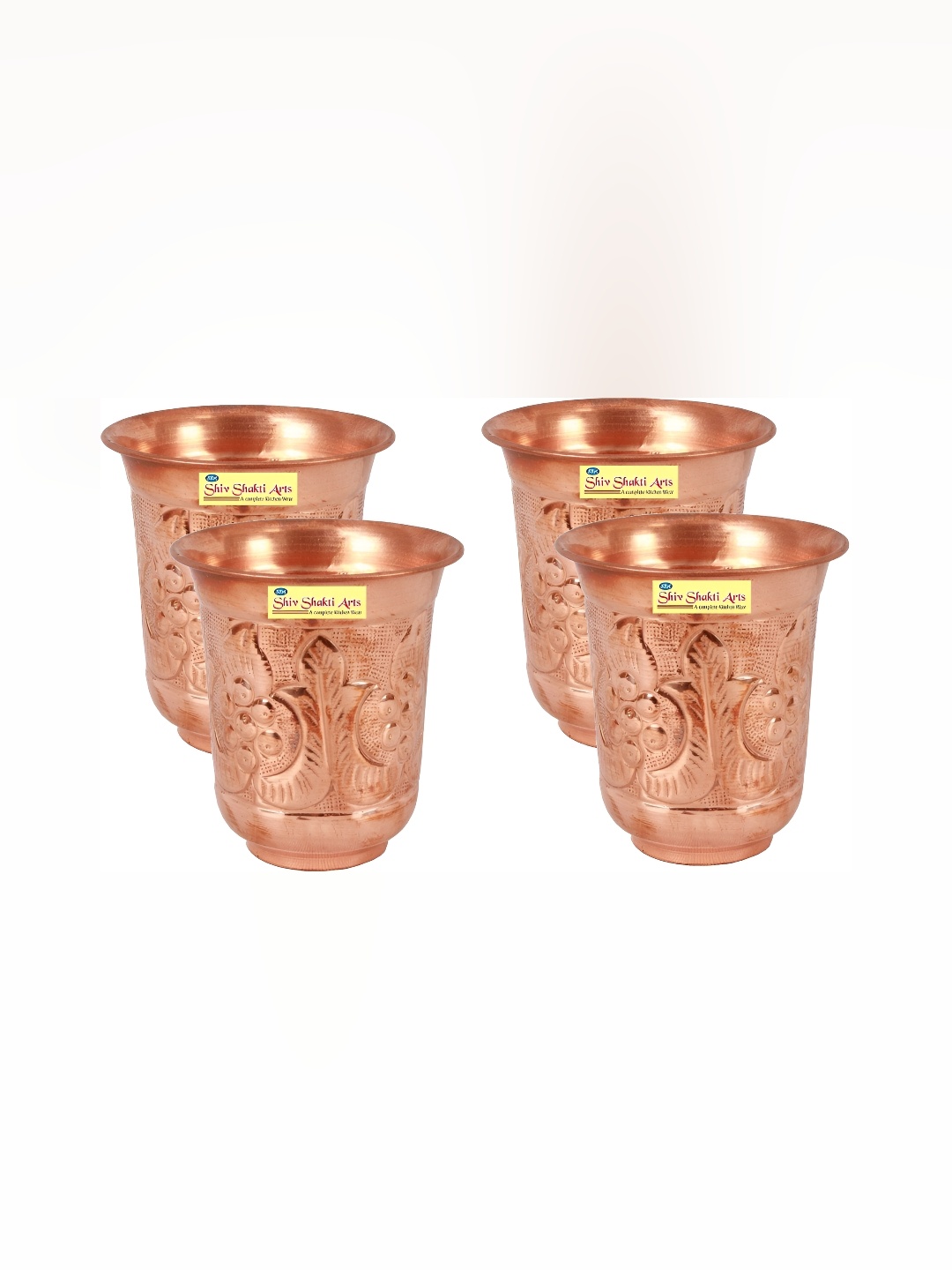 

Shivshakti Arts Brown 4 Pieces Textured Copper Easy To Clean Water Glass 250 ml